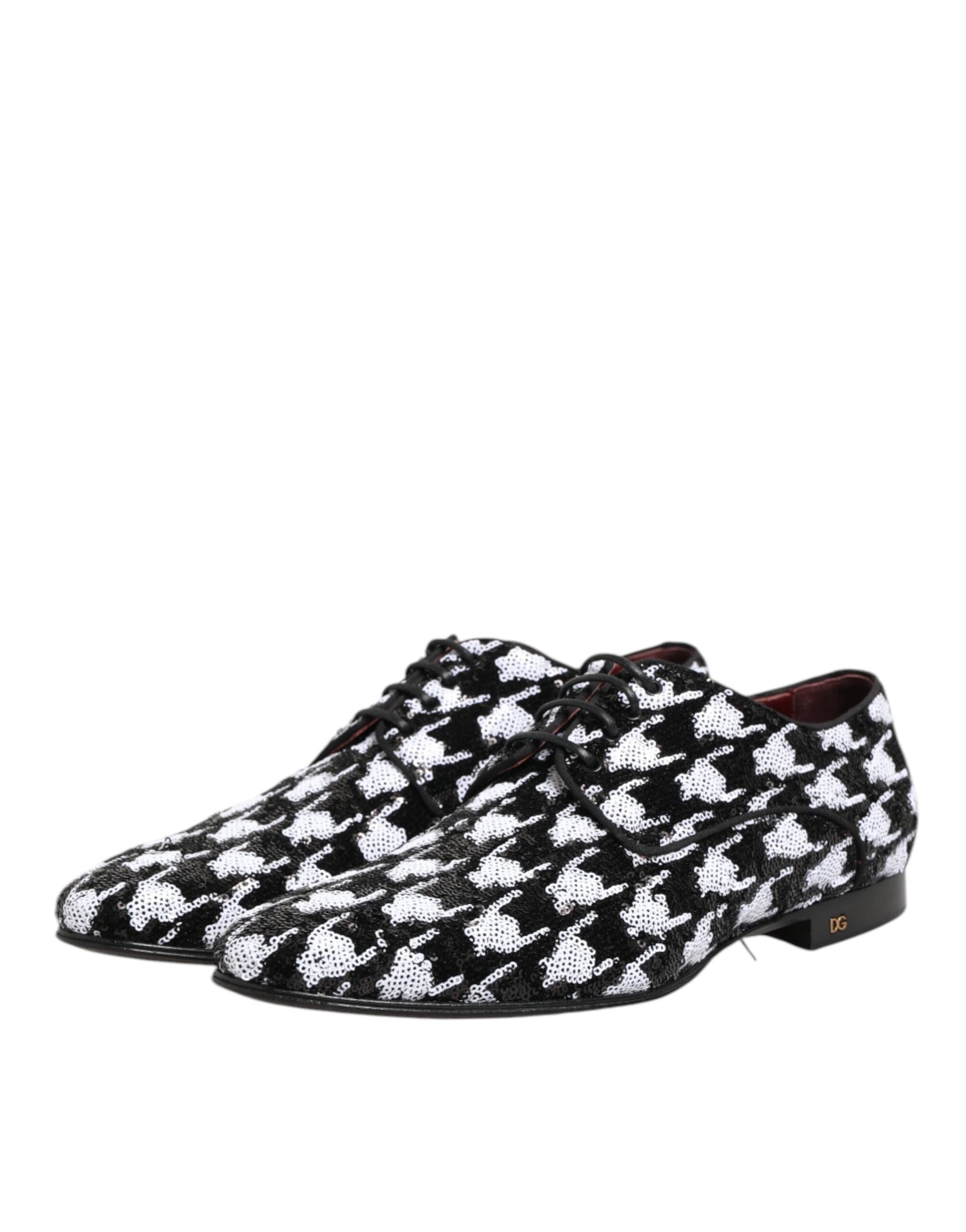 Dolce & Gabbana Dress Black White Sequined Lace Up Derby Shoes