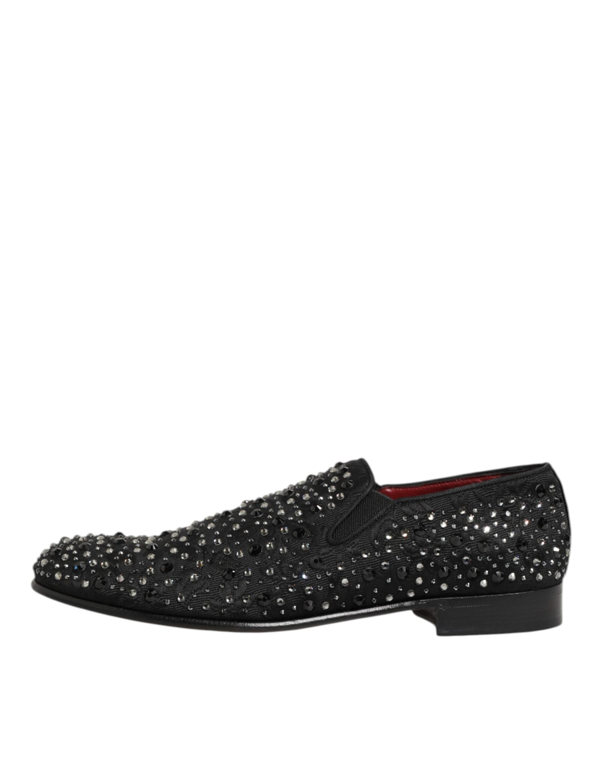 Dolce & Gabbana Black Suede Crystal Embellished Loafer Shoes