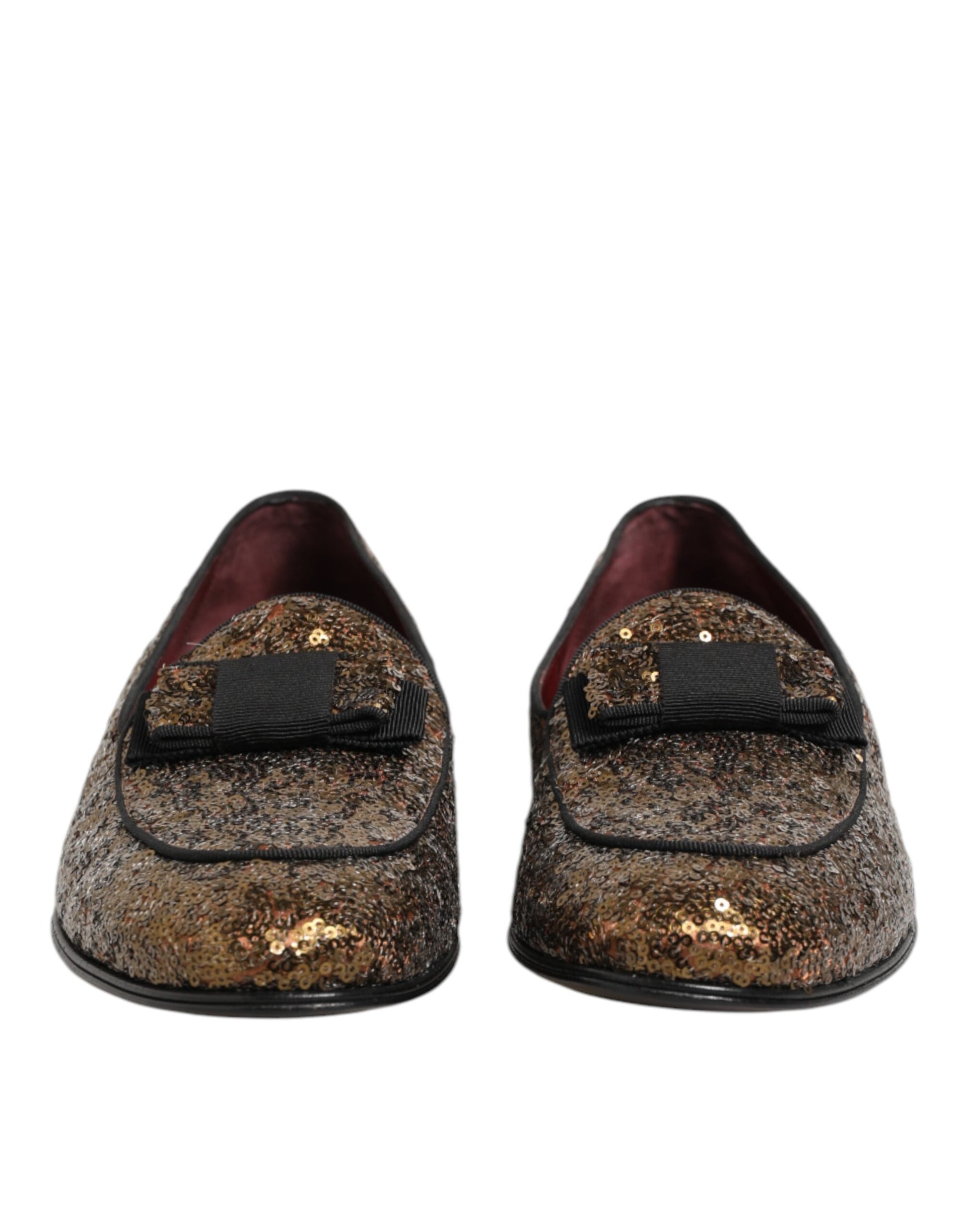Dolce & Gabbana Gold Sequined Slip On Loafers Men Dress Shoes