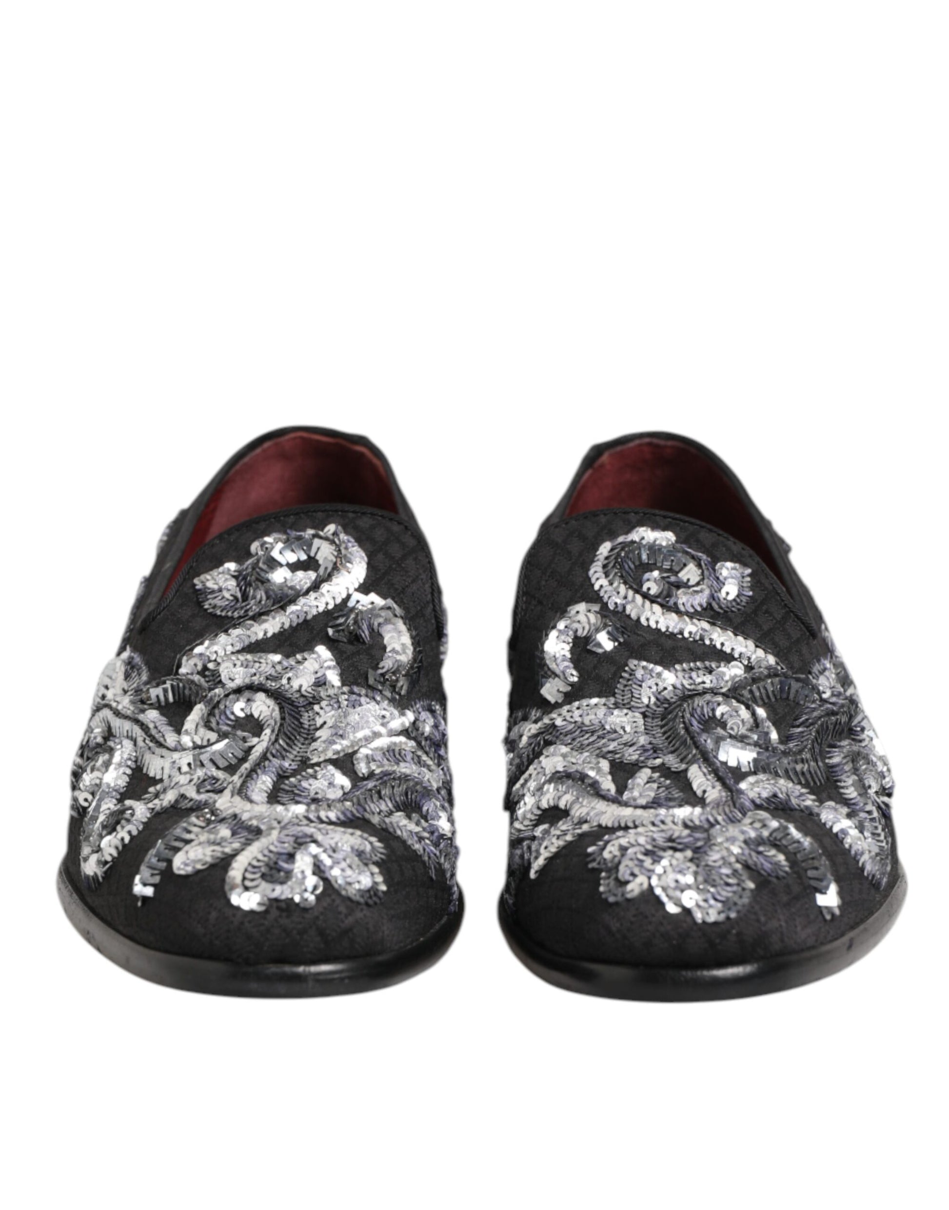 Dolce & Gabbana Black Silver Sequined Loafers Men Dress Shoes