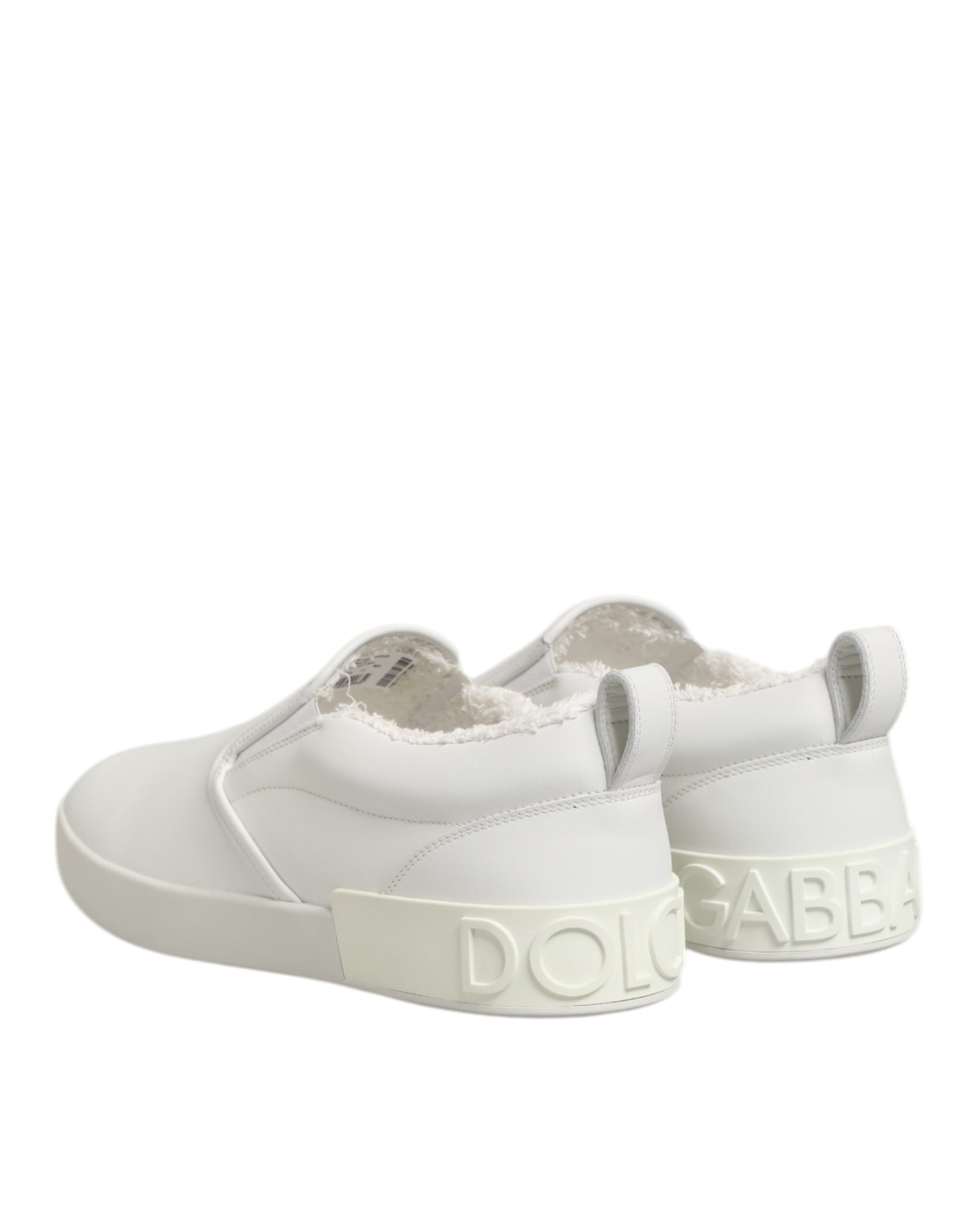 Dolce & Gabbana White Leather Low Top Slip On Sneakers Shoes