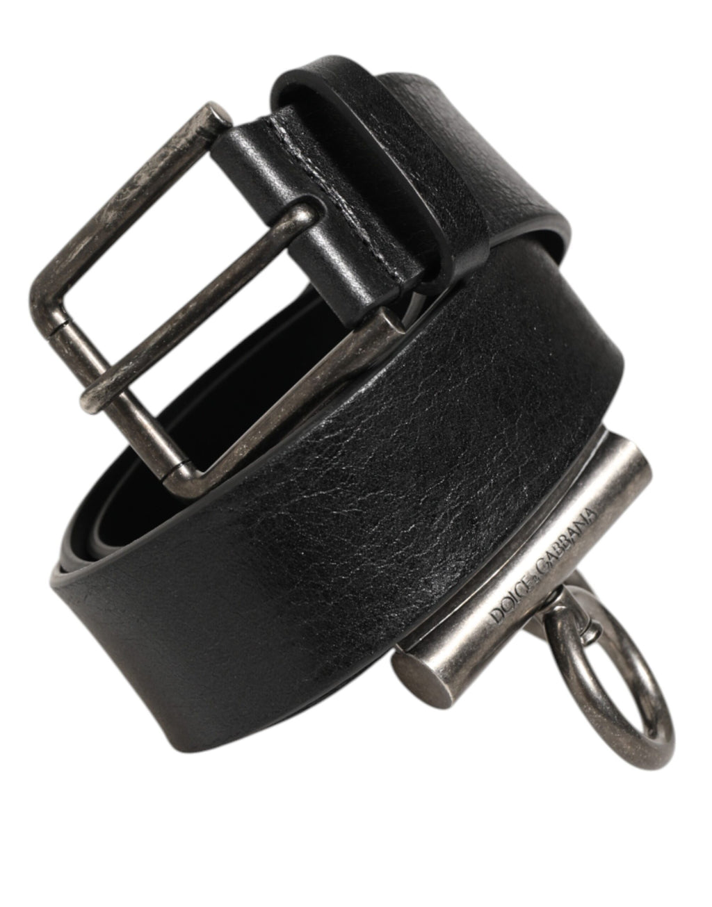 Ceinture Dolce & Gabbana en cuir noir avec anneaux latéraux et boucle en laiton
