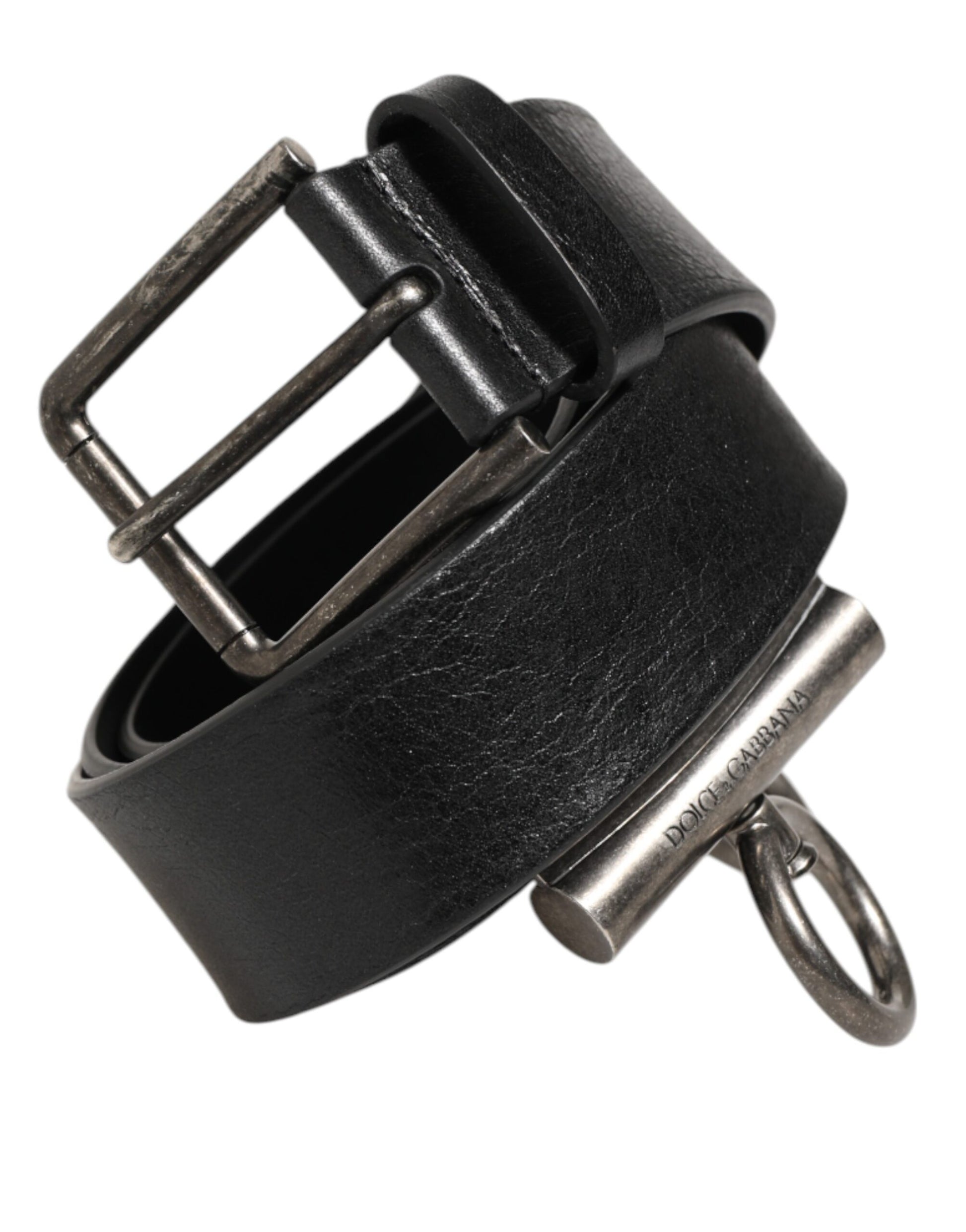 Ceinture Dolce & Gabbana en cuir noir avec anneaux latéraux et boucle en laiton