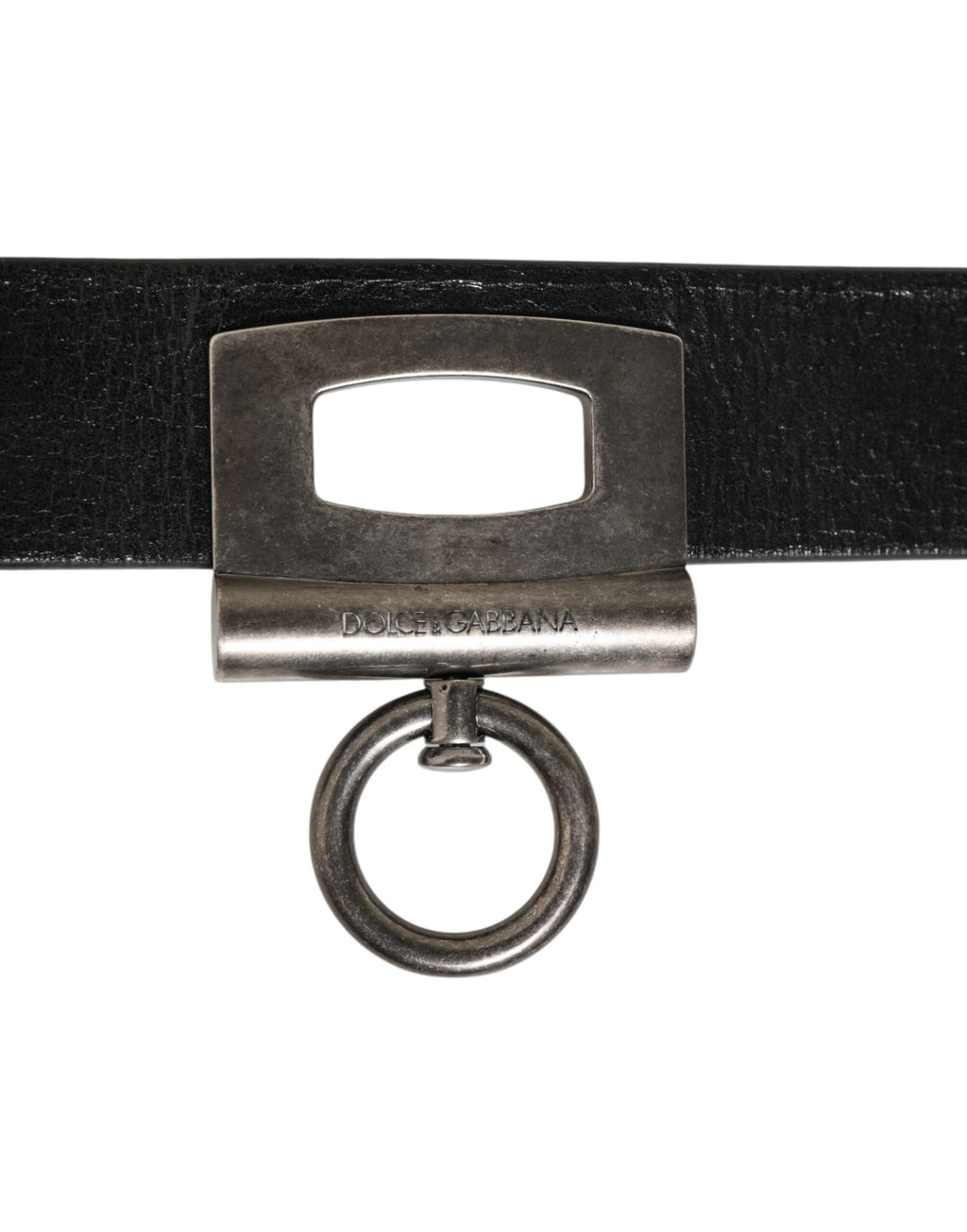 Ceinture Dolce & Gabbana en cuir noir avec anneaux latéraux et boucle en laiton