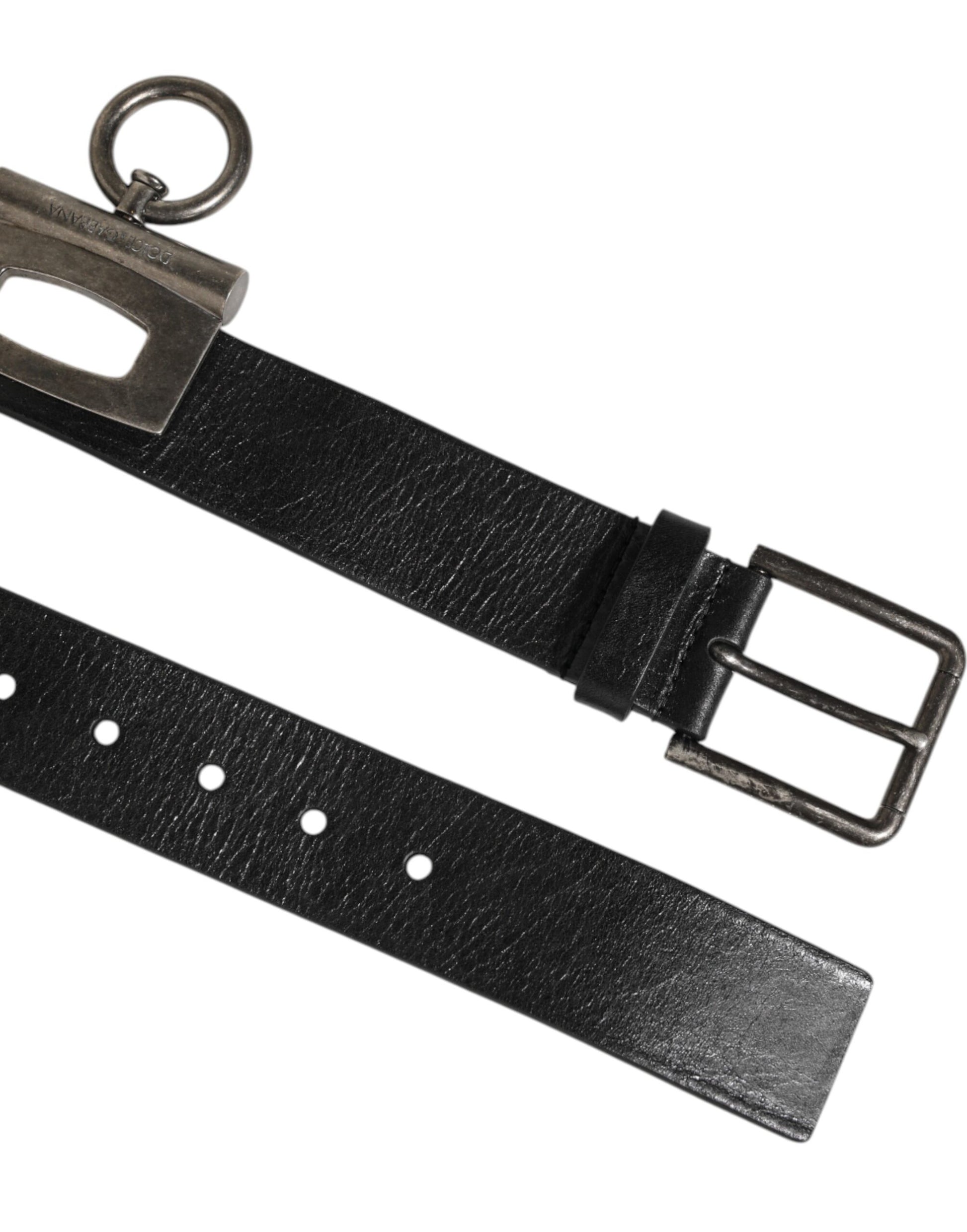 Ceinture Dolce & Gabbana en cuir noir avec anneaux latéraux et boucle en laiton