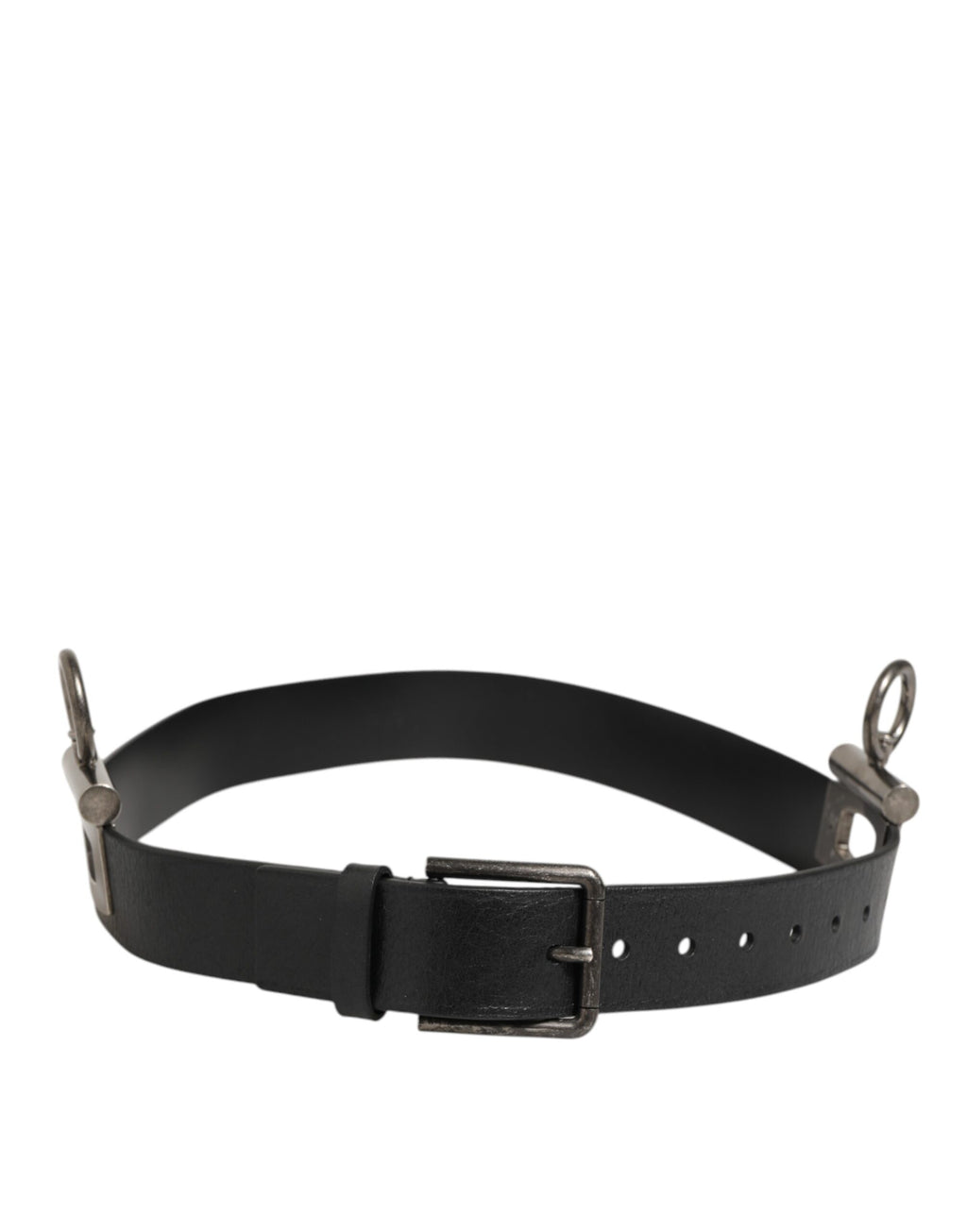 Ceinture Dolce & Gabbana en cuir noir avec anneaux latéraux et boucle en laiton