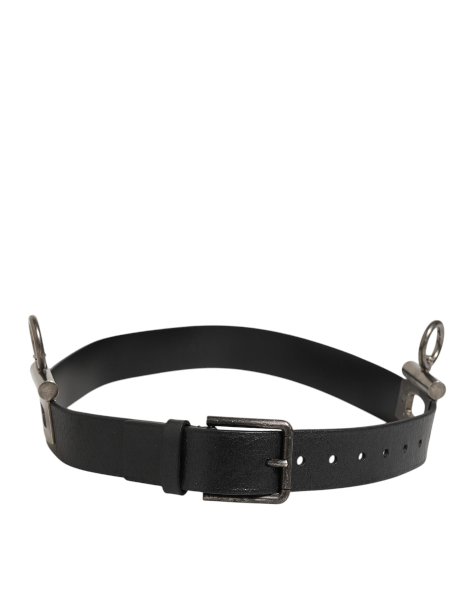 Ceinture Dolce & Gabbana en cuir noir avec anneaux latéraux et boucle en laiton