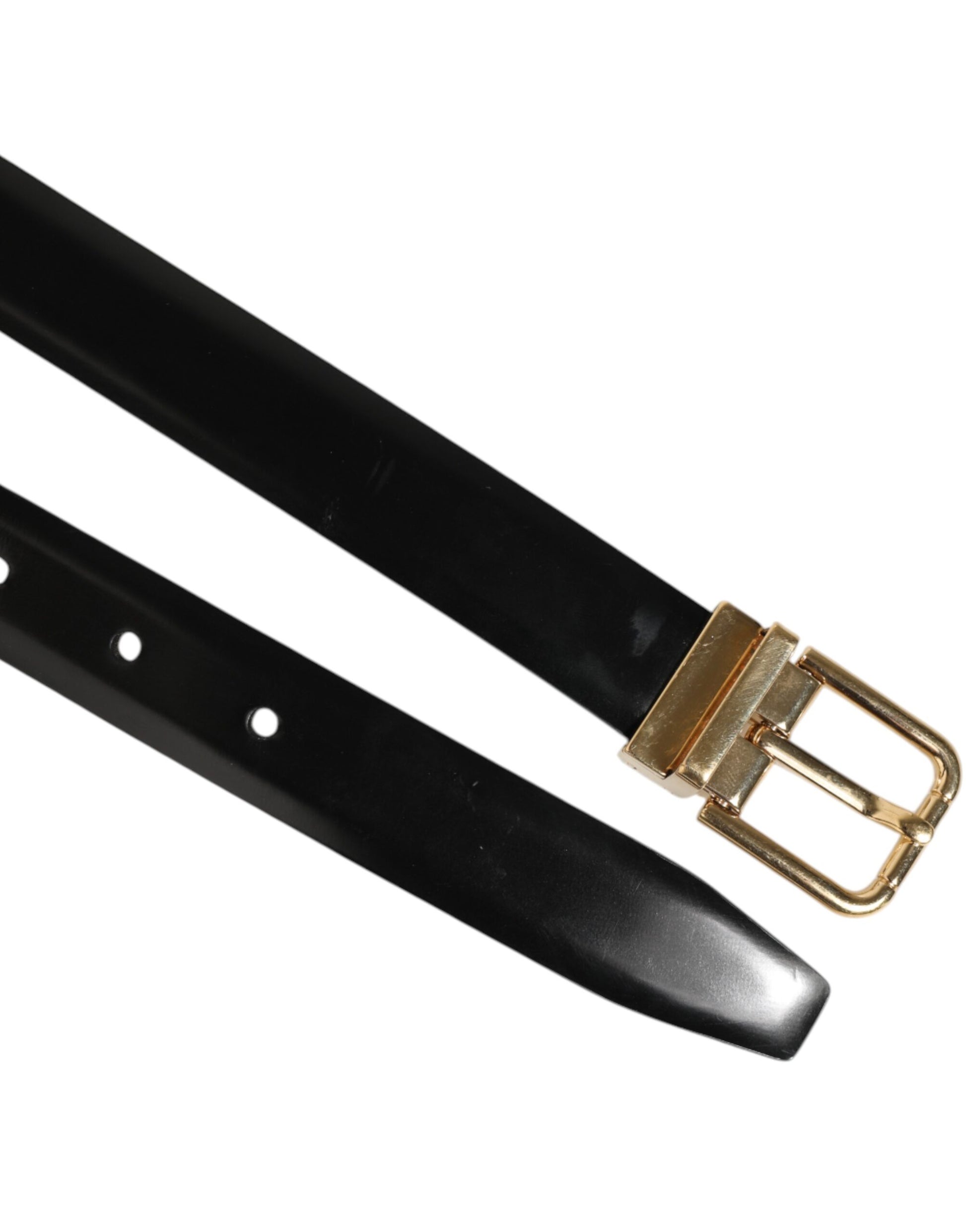 Dolce & Gabbana Black Classic Leather Gold-Tone Buckle Belt