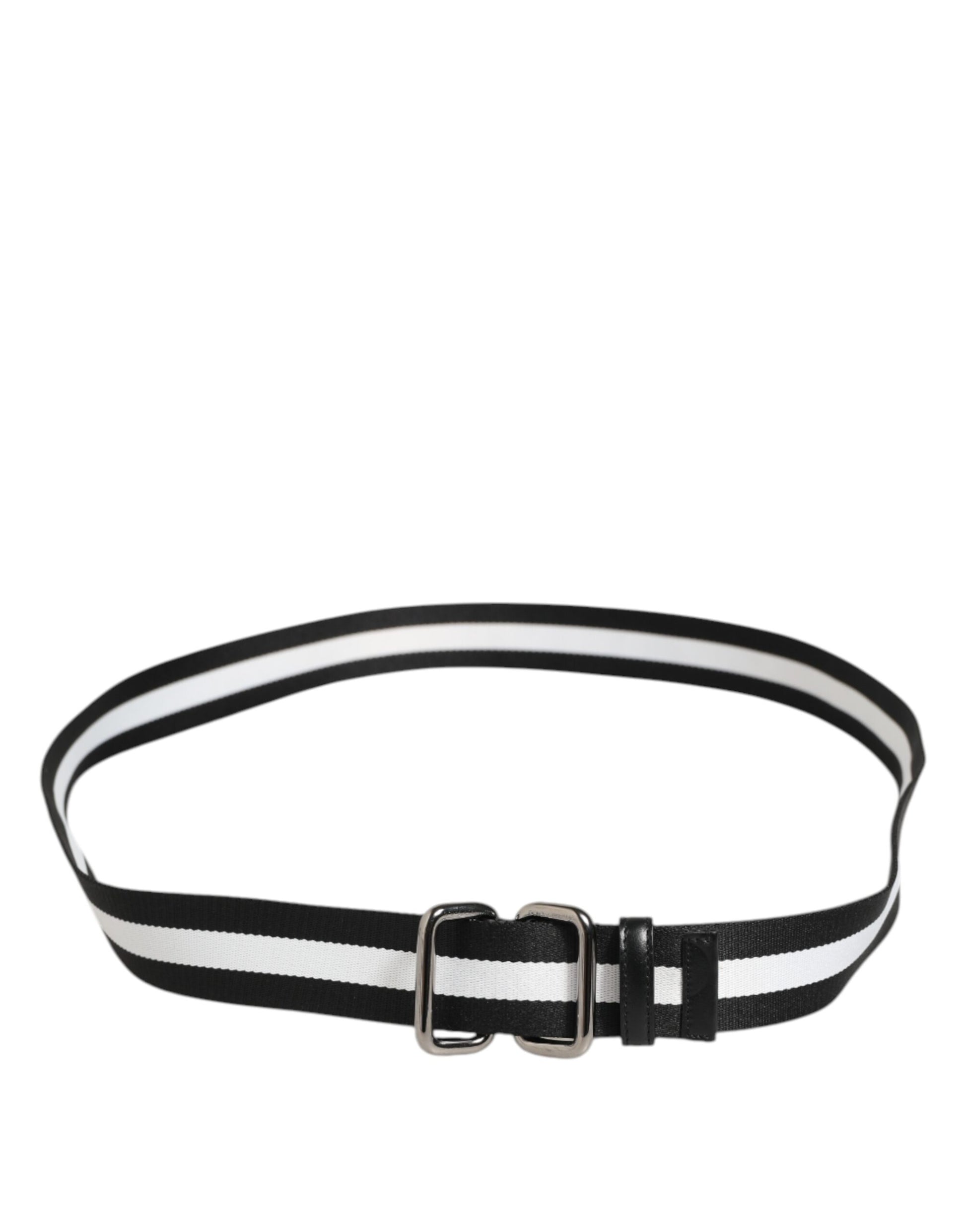 Dolce & Gabbana Black White Striped Metal Buckle Men Belt