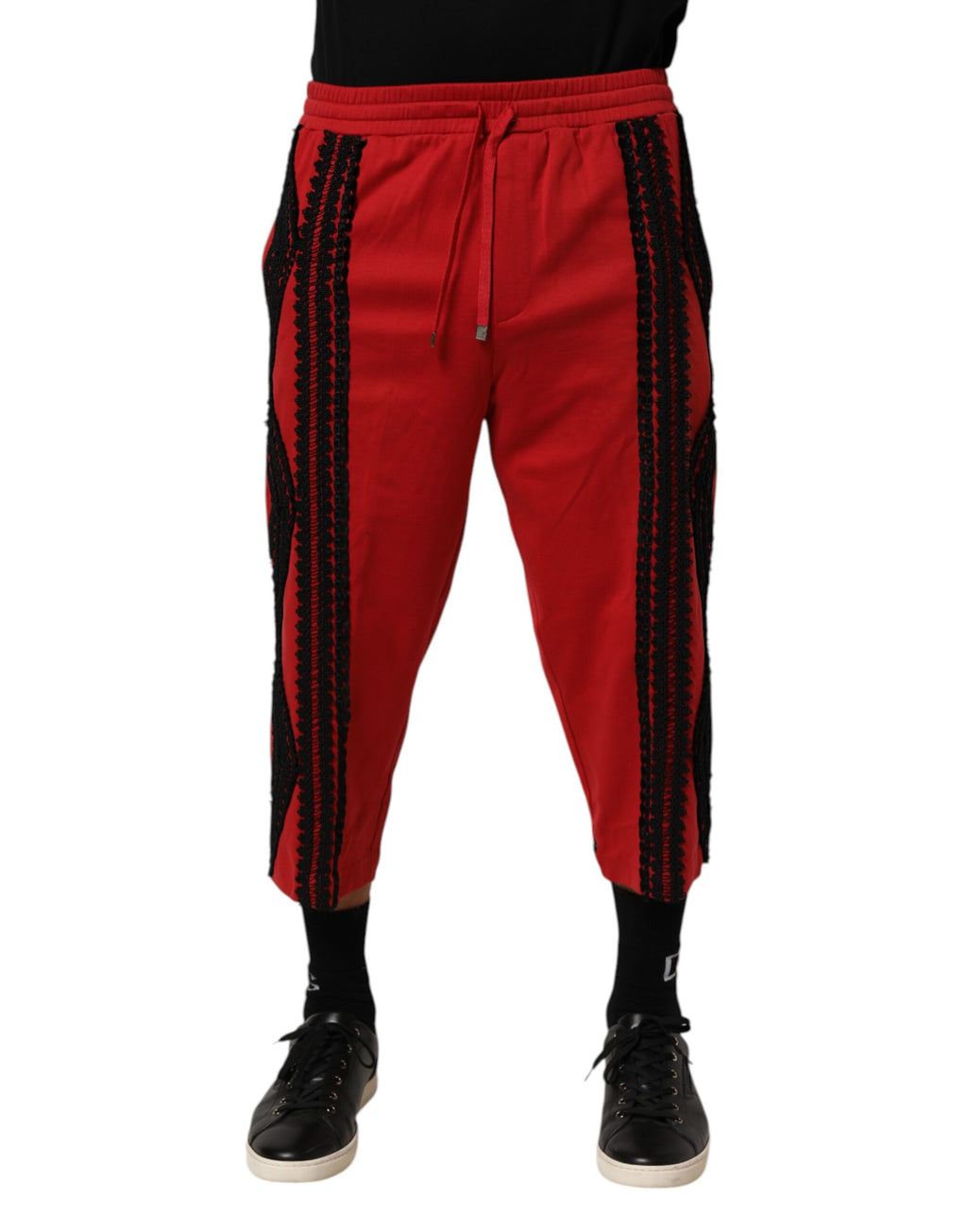 Pantalon décontracté court brodé rouge Dolce & Gabbana