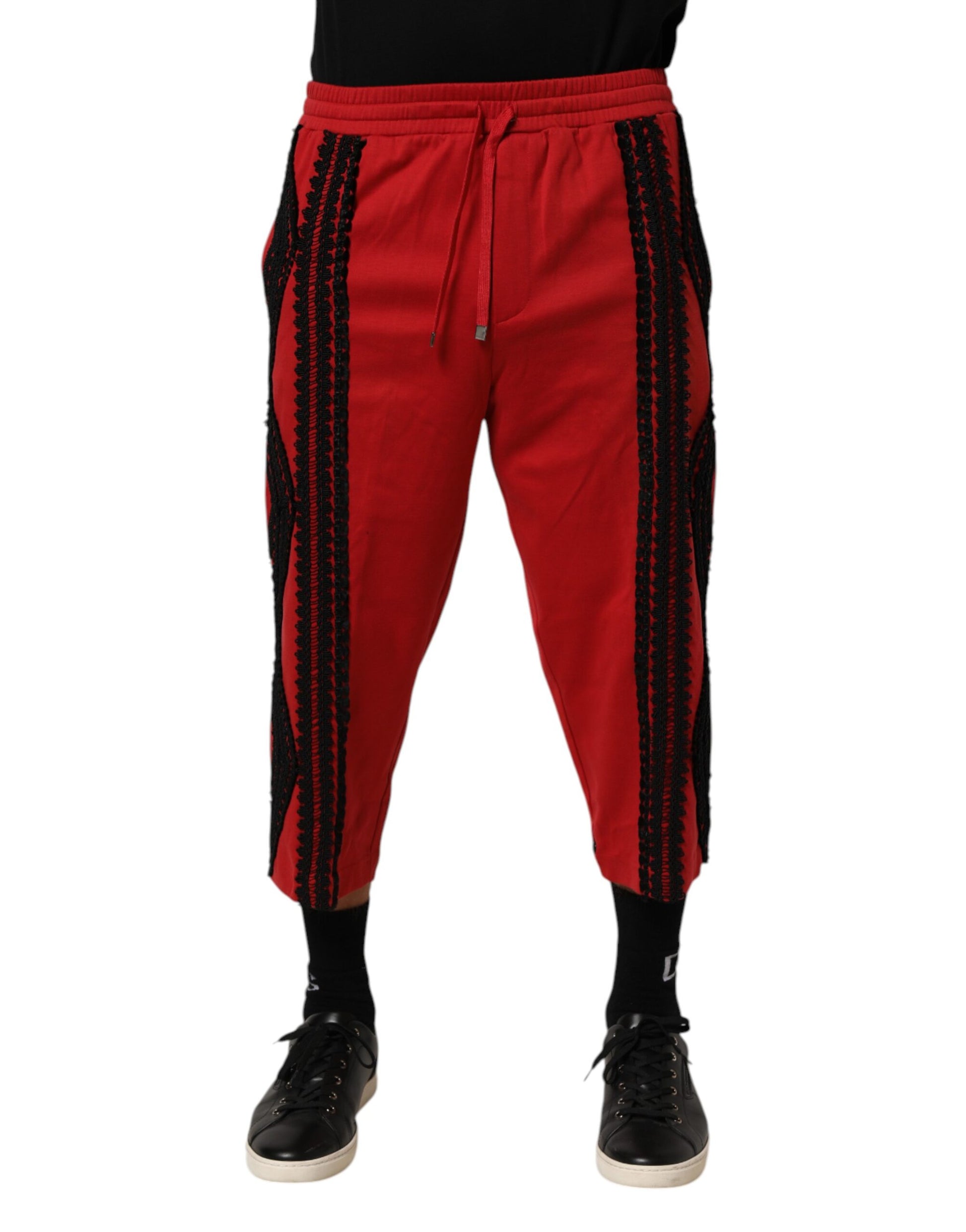 Pantalon décontracté court brodé rouge Dolce & Gabbana