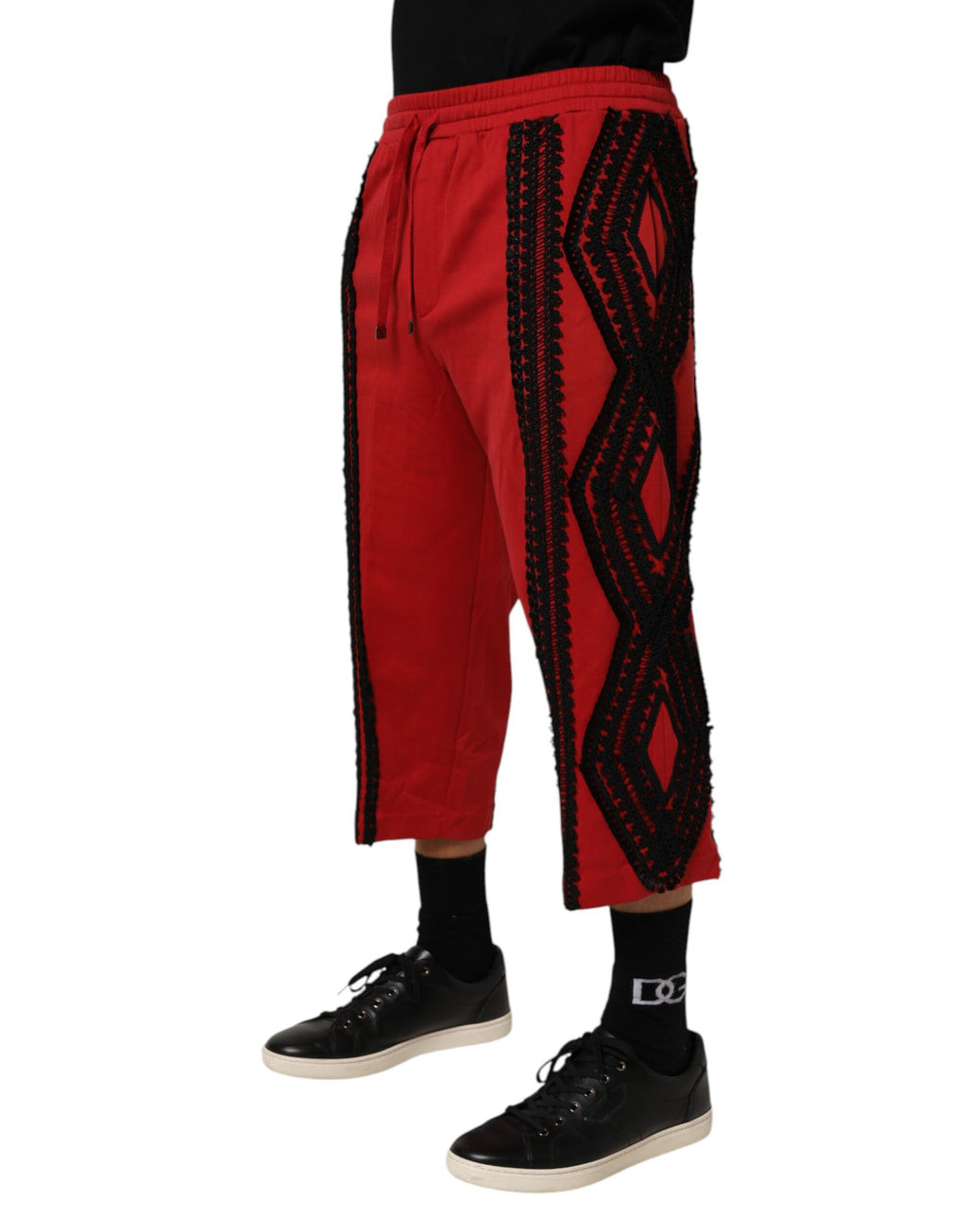 Pantalon décontracté court brodé rouge Dolce & Gabbana