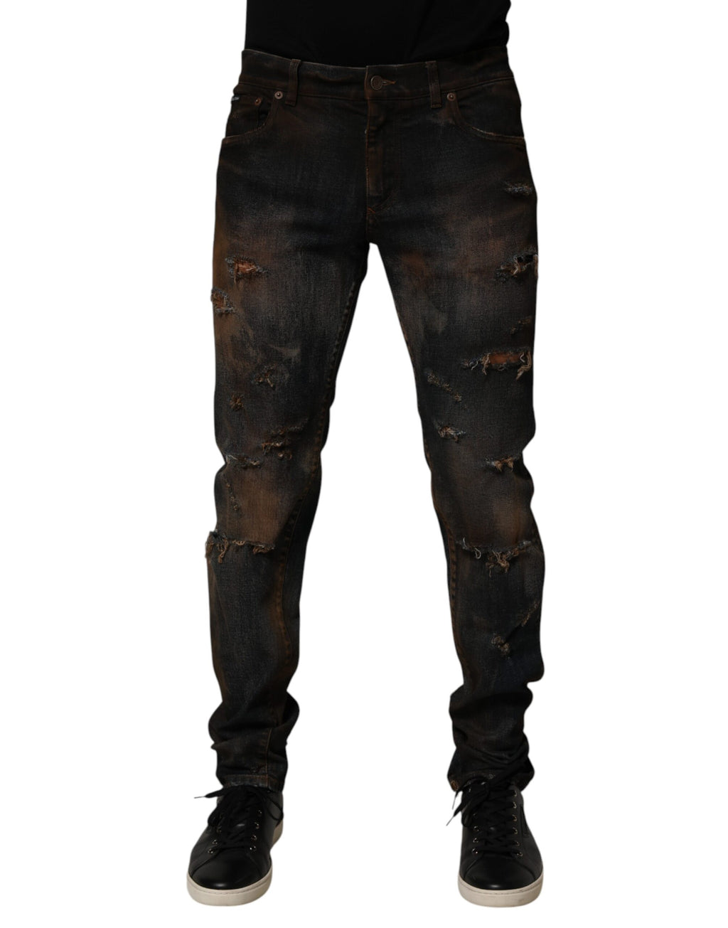 Dolce & Gabbana Black Cotton Skinny Tattered Men Denim Jeans
