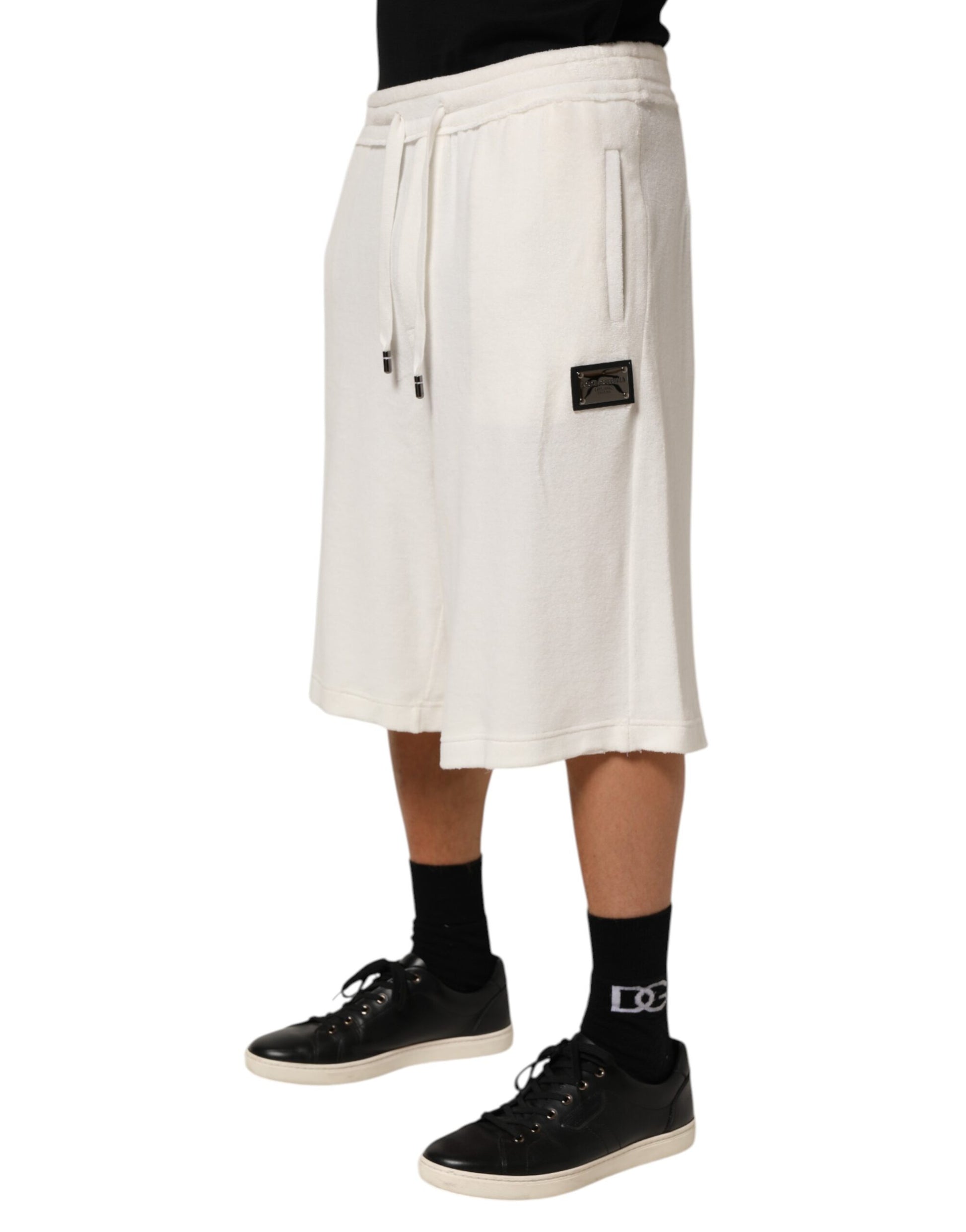 Dolce & Gabbana White Cotton Logo Plaque Men Bermuda Shorts