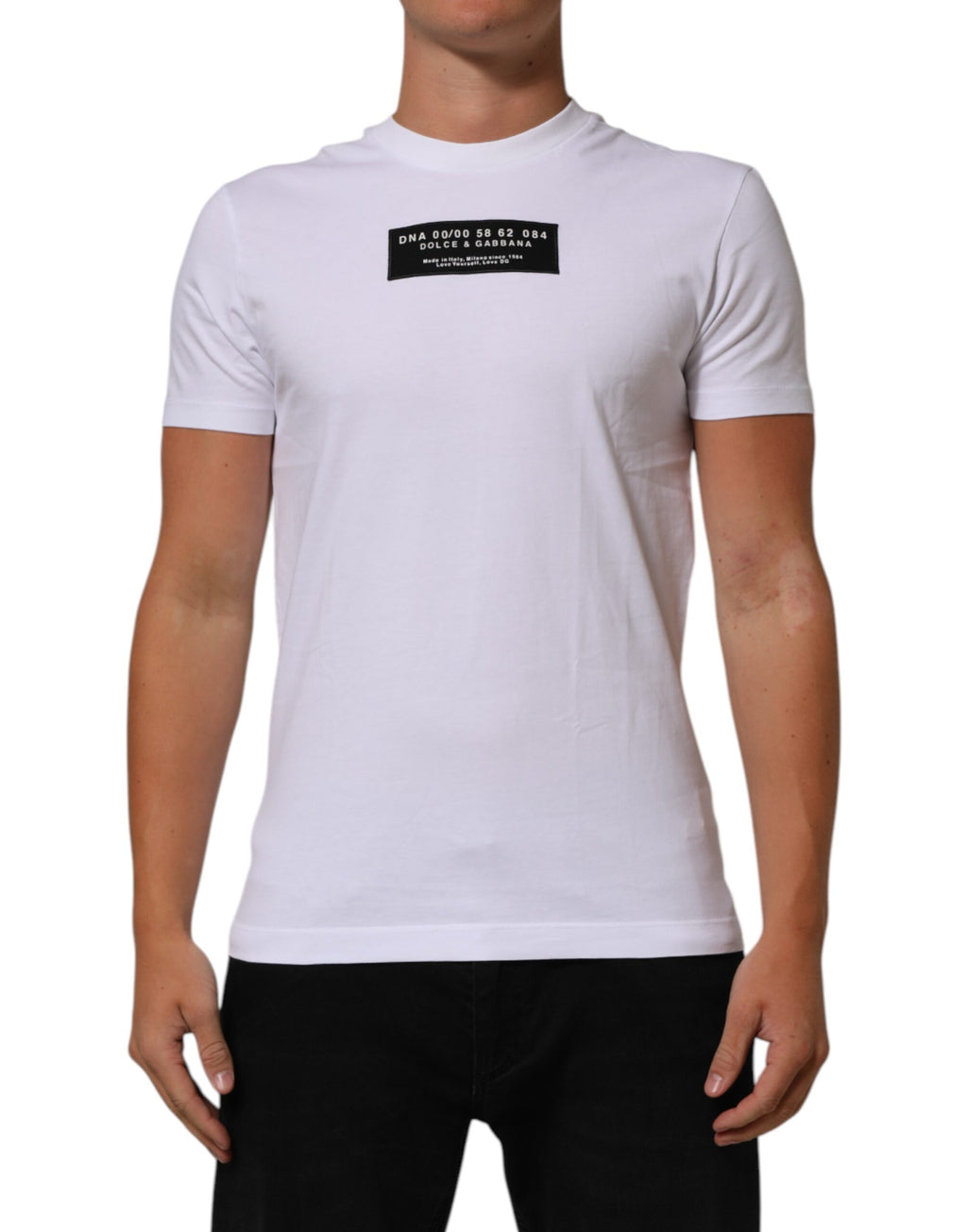 T-shirt Dolce & Gabbana en coton blanc à col rond avec logo imprimé pour homme