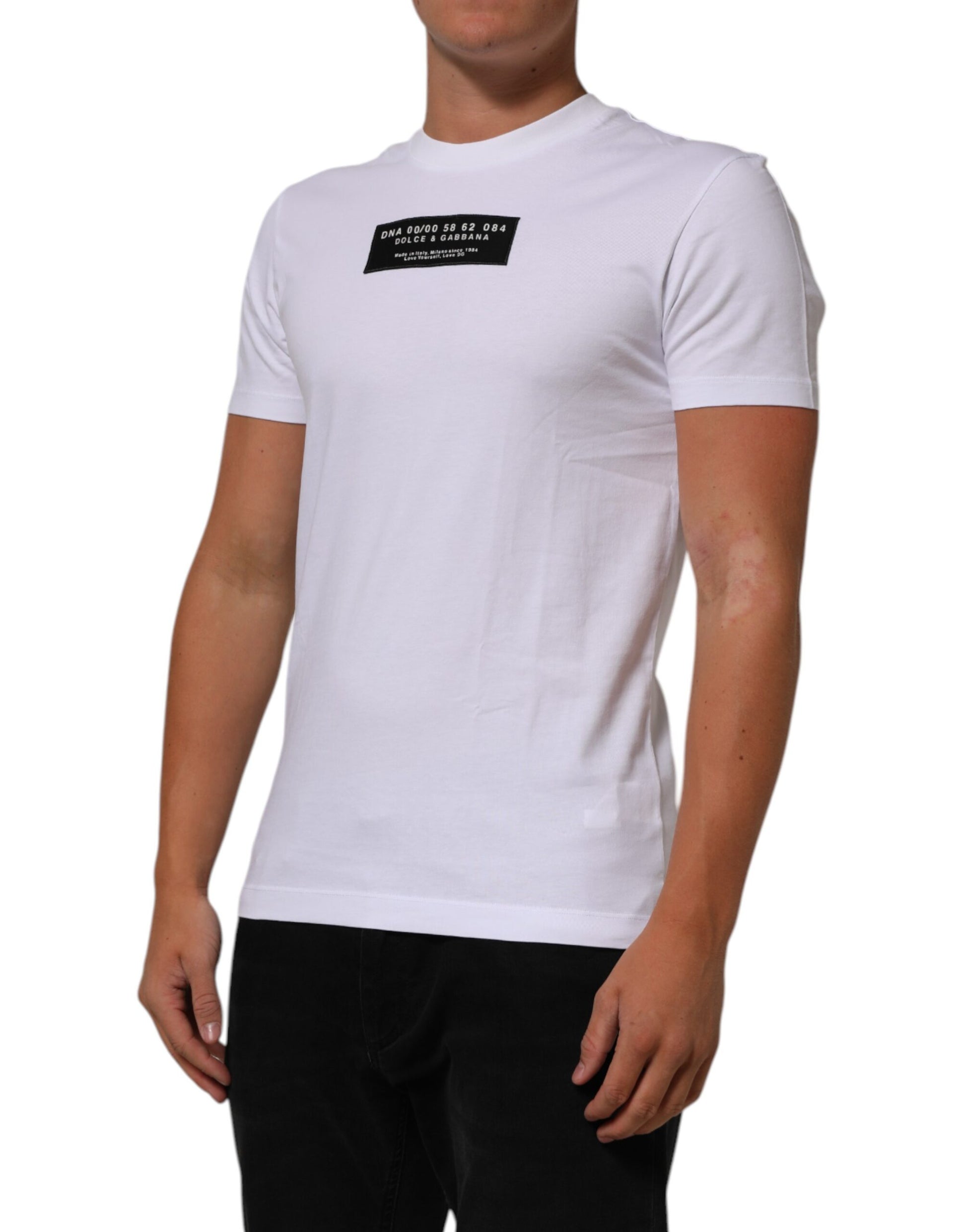 T-shirt Dolce & Gabbana en coton blanc à col rond avec logo imprimé pour homme