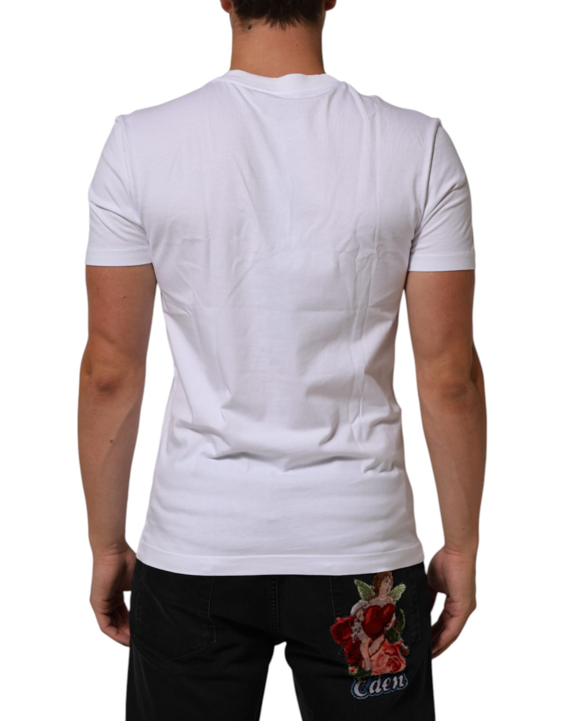T-shirt Dolce & Gabbana en coton blanc à col rond avec logo imprimé pour homme