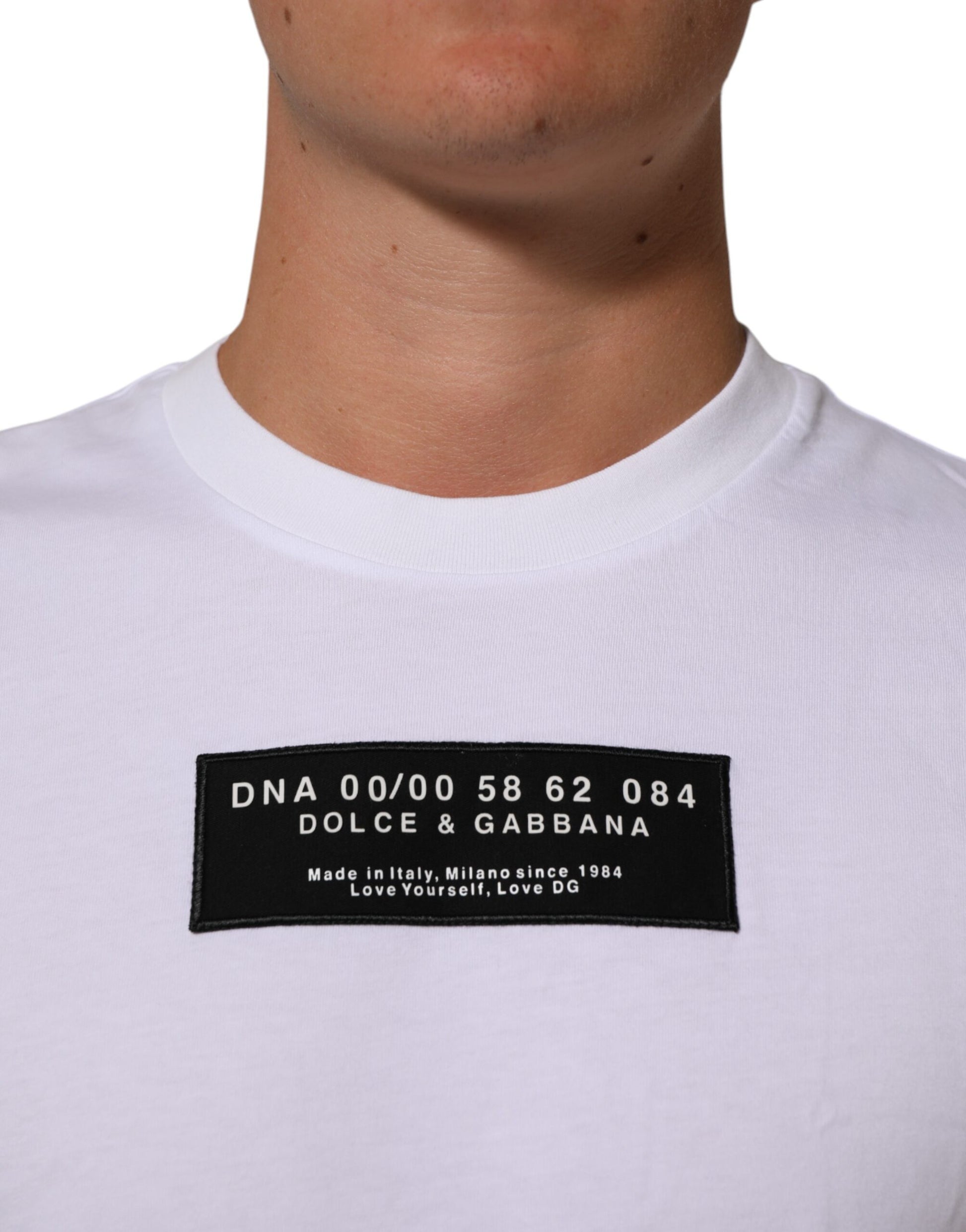 T-shirt Dolce & Gabbana en coton blanc à col rond avec logo imprimé pour homme