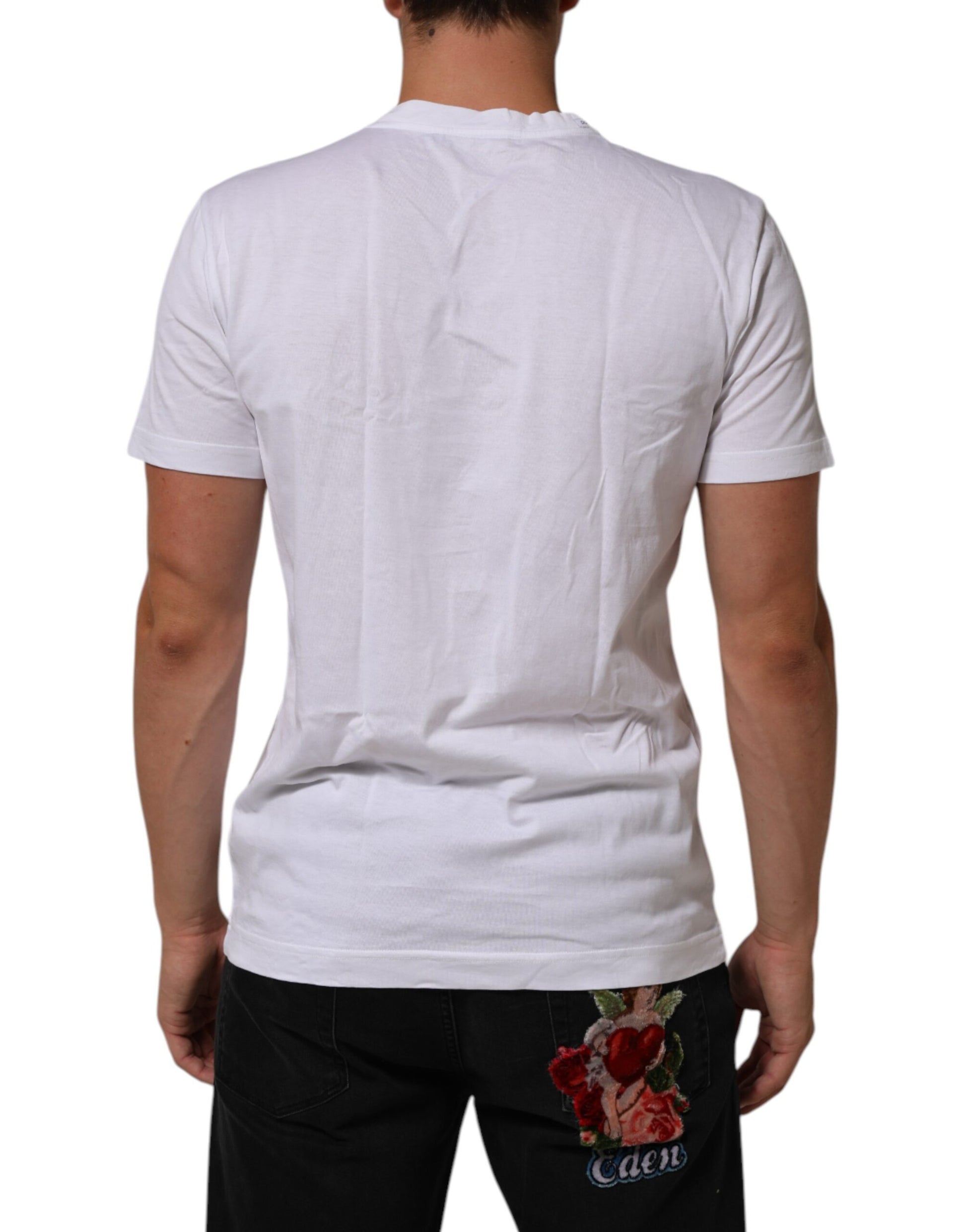 Dolce & Gabbana White Cotton DG Love Patch Crew Neck T-shirt