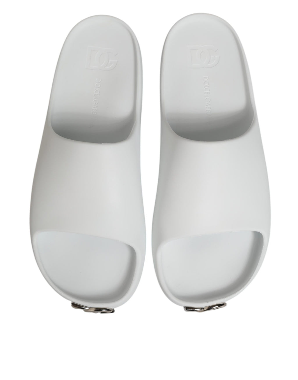 Dolce & Gabbana White Logo Slides Sandals Men Beachwear Shoes