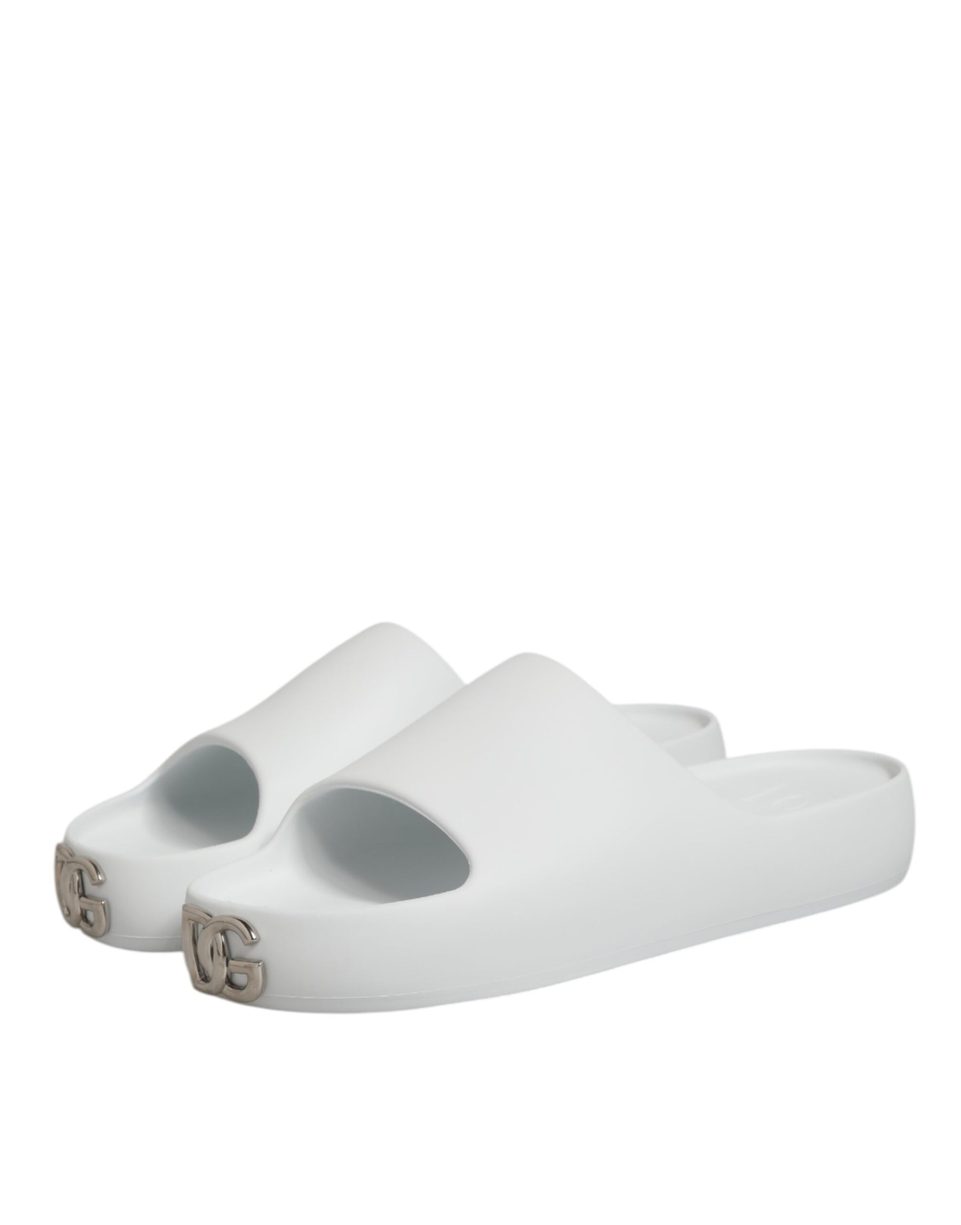 Dolce & Gabbana White Logo Slides Sandals Men Beachwear Shoes