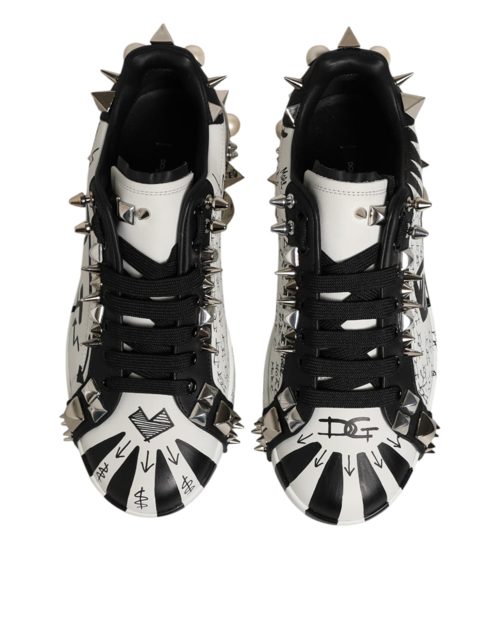 Dolce & Gabbana Black White Studded Low Top Sneakers Shoes