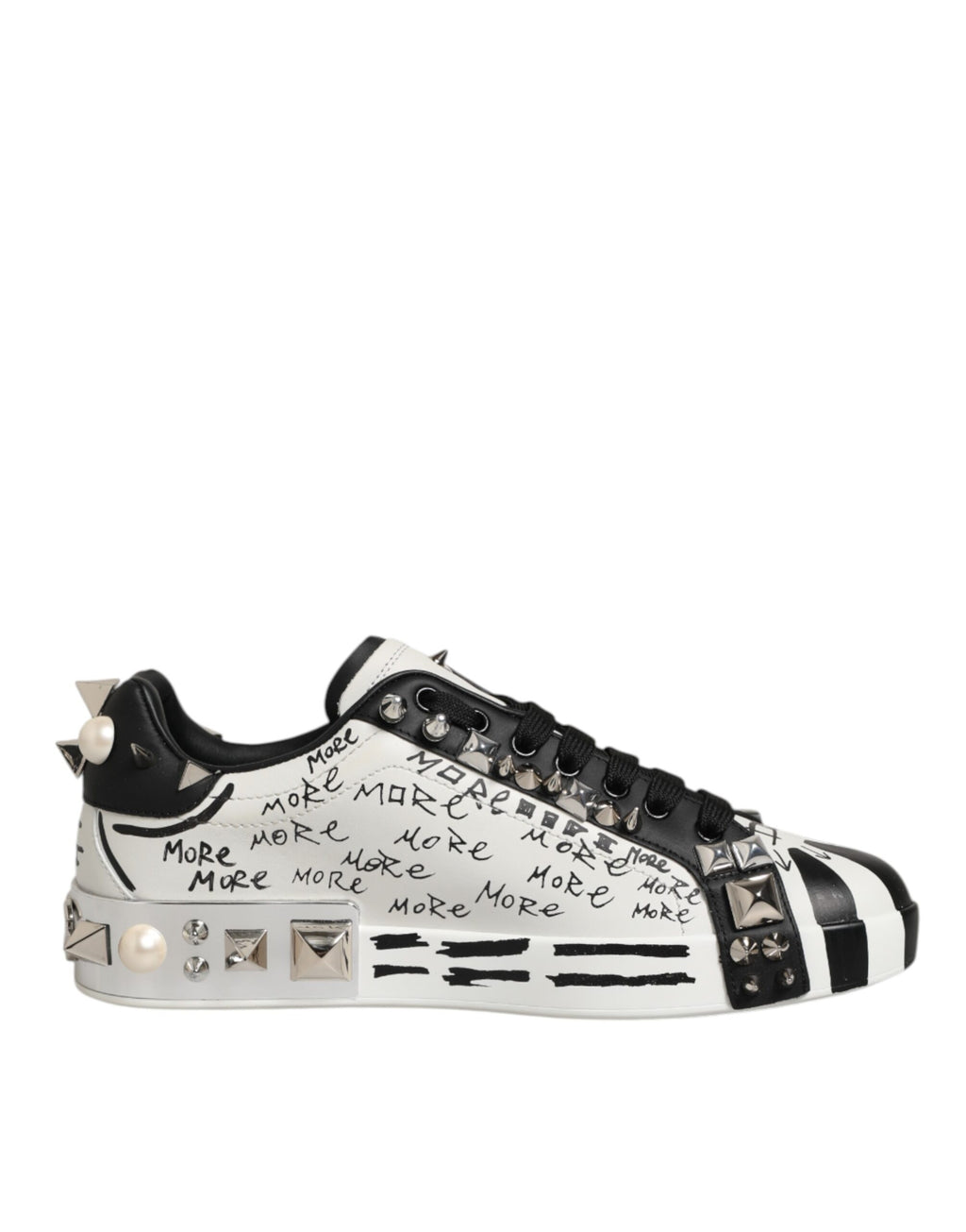 Dolce & Gabbana Black White Studded Low Top Sneakers Shoes