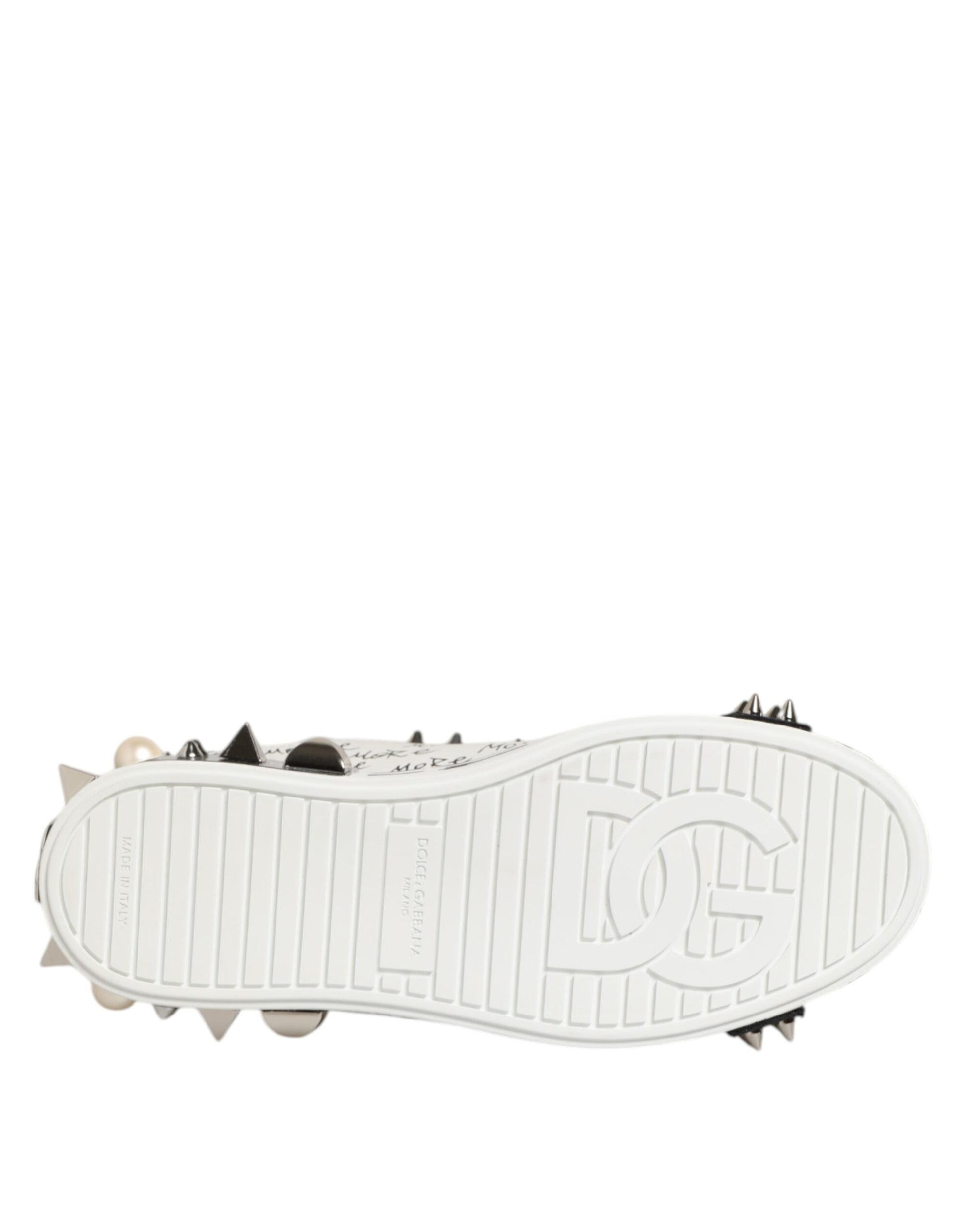Dolce & Gabbana Black White Studded Low Top Sneakers Shoes