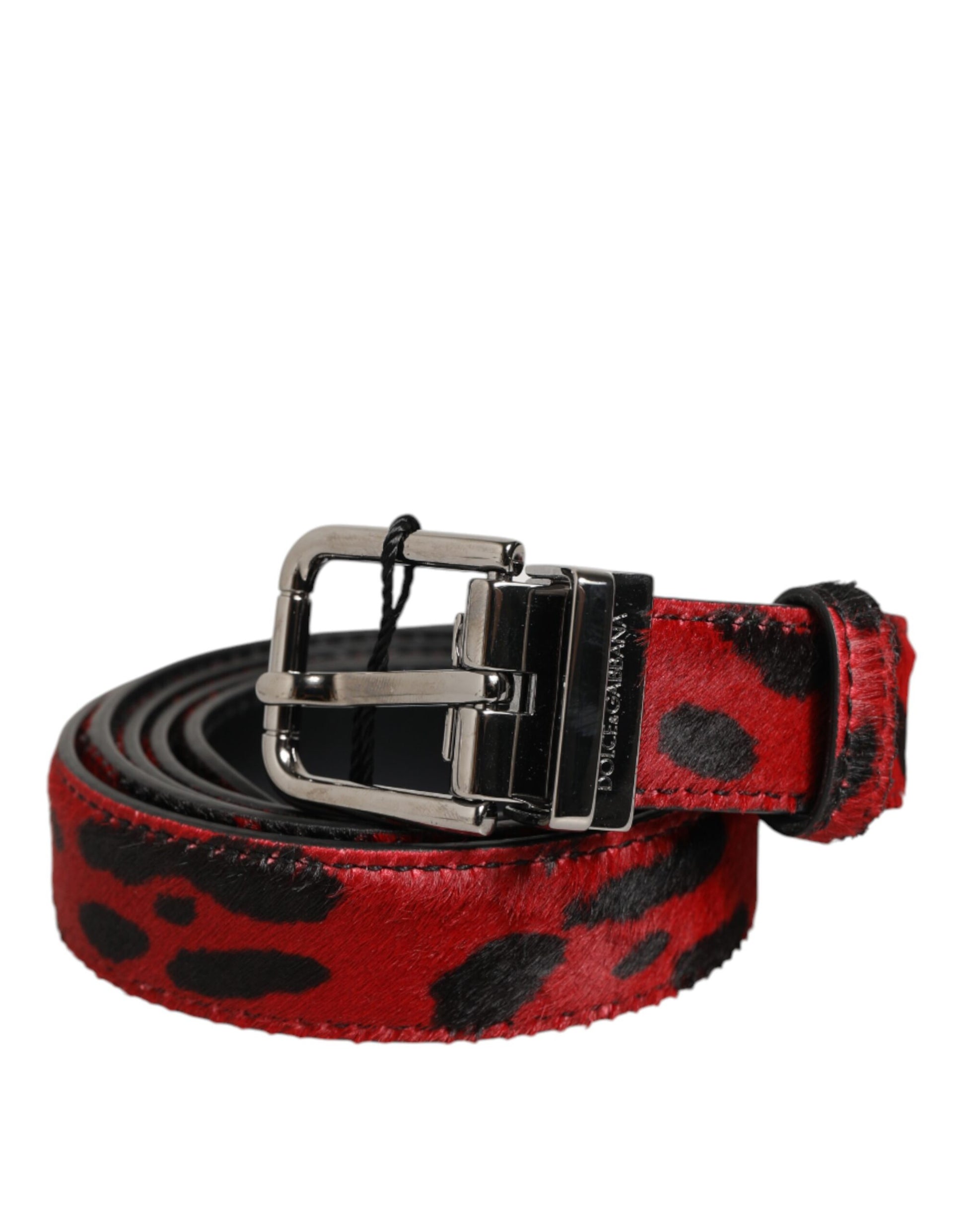 Ceinture homme Dolce & Gabbana en cuir de poney rouge et noir avec boucle en métal