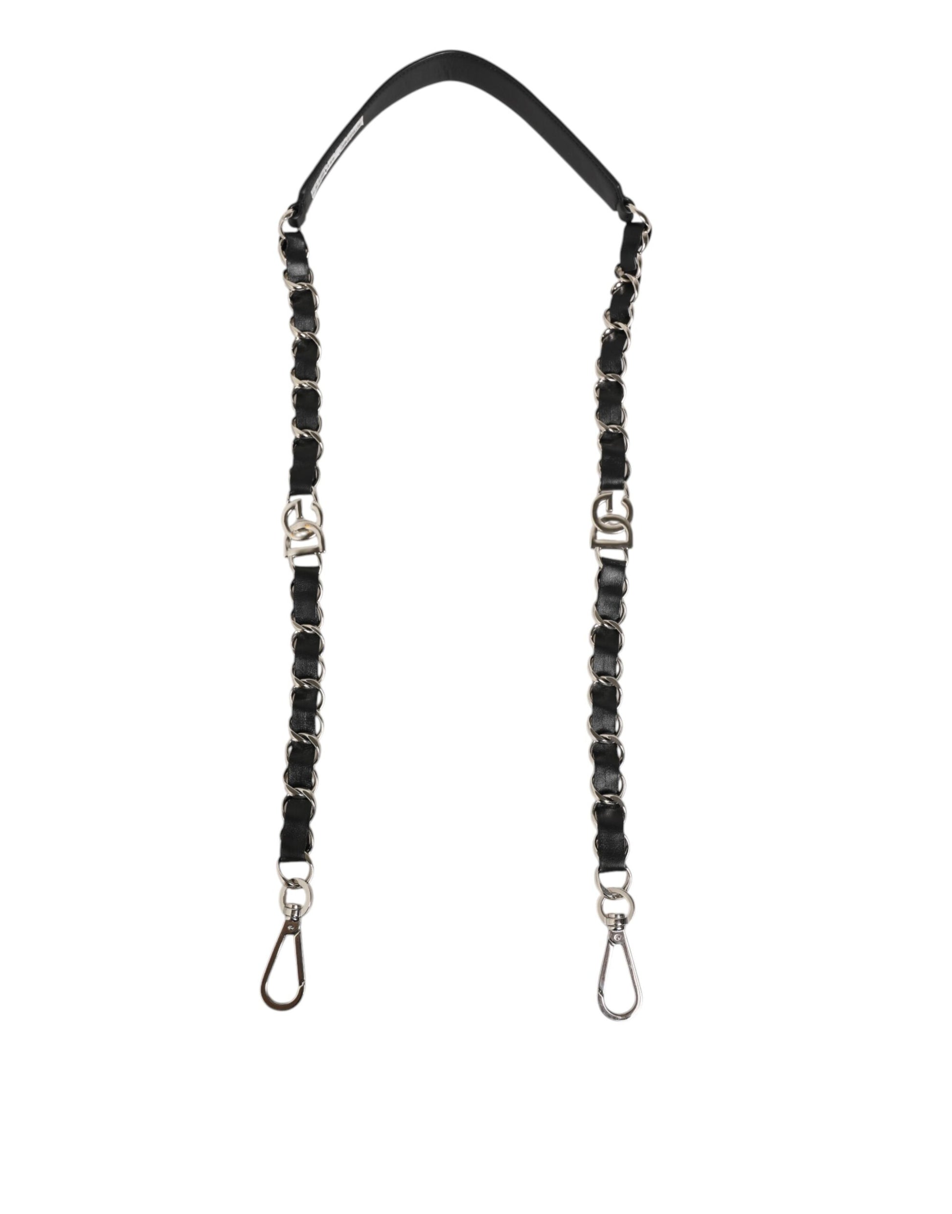 Dolce & Gabbana Black Leather Silver Chain Bag Accessory Shoulder Strap