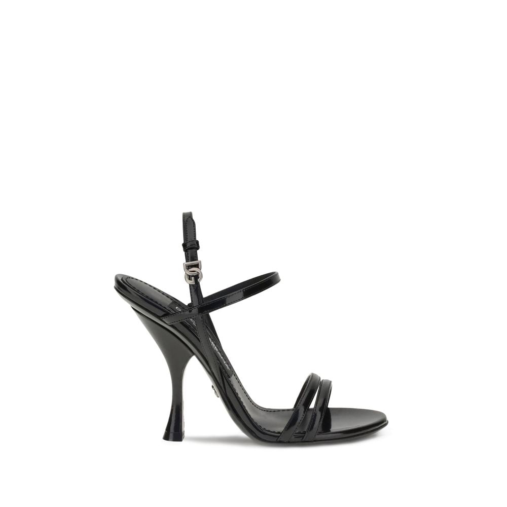 Dolce & Gabbana Black Calf Leather Bos Taurus Stiletto Heel Sandals