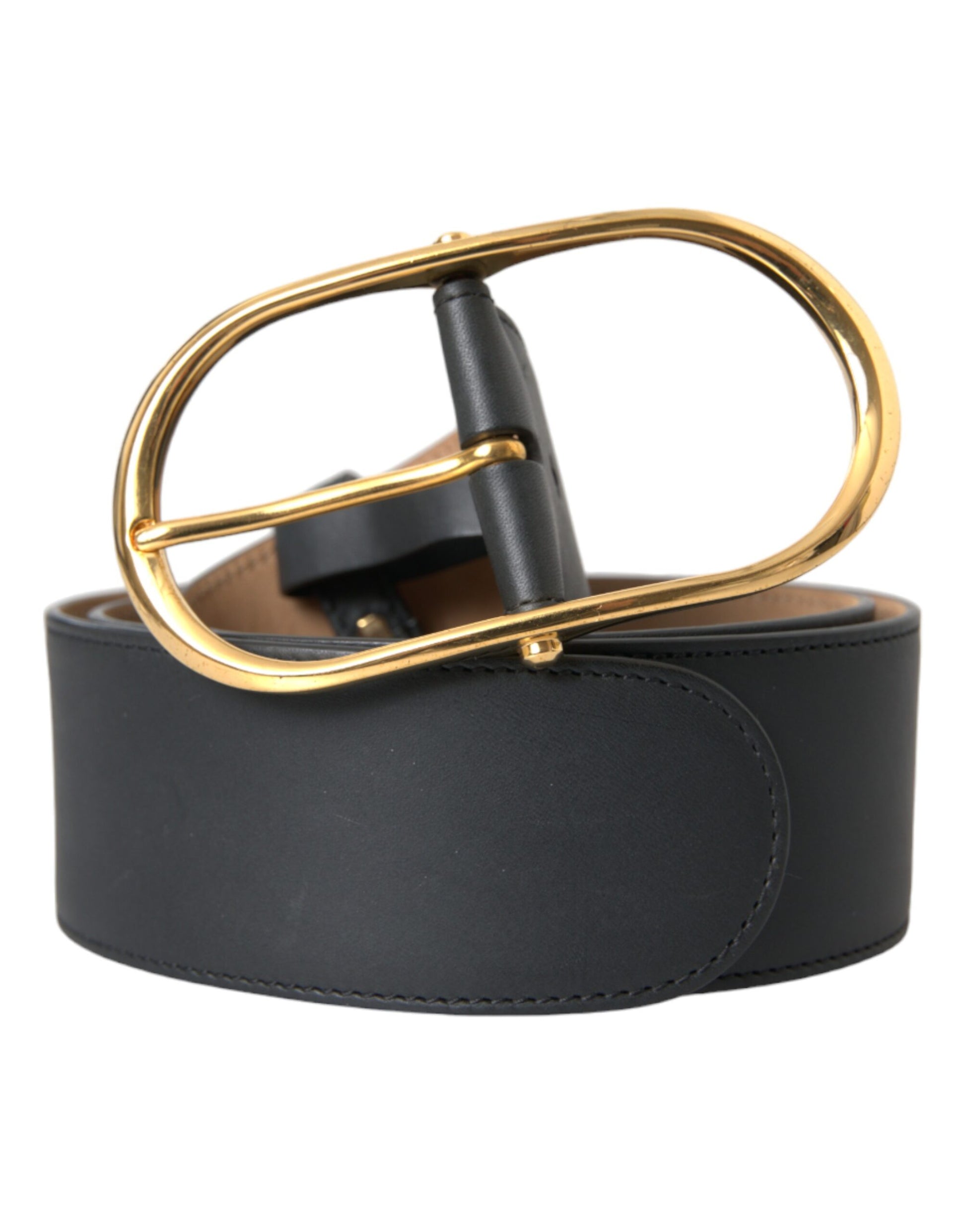 Dolce & Gabbana Black Leather Classic Metal Oval Buckle Belt