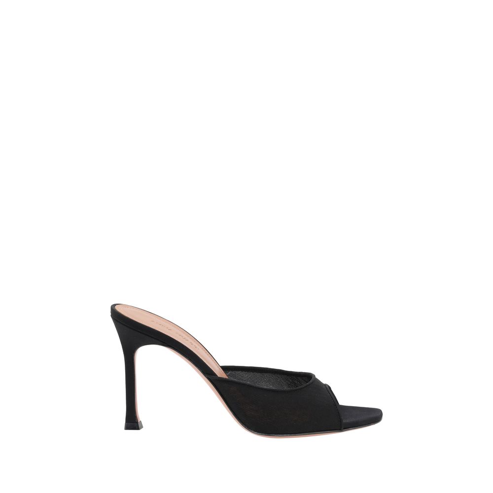 Amina Muaddi Black Nylon Stiletto Heel Sandals