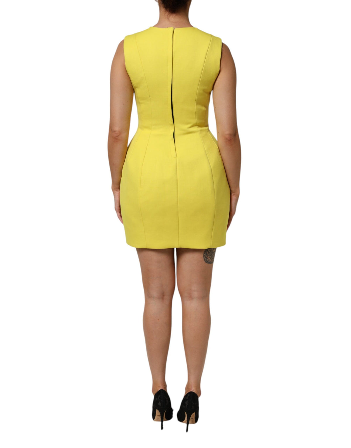 Robe Courte Sans Manches Fourreau Évasée Jaune Dolce & Gabbana