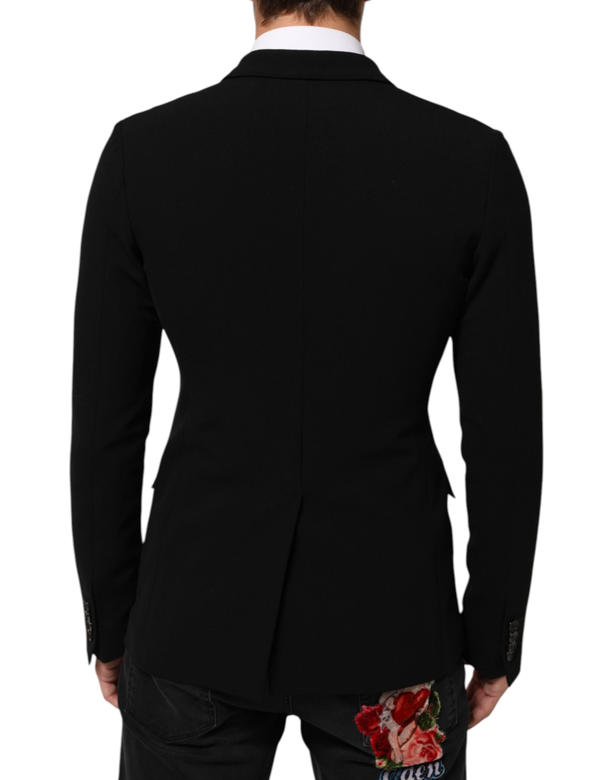 Veste Blazer Croisée Homme en Laine Noire Dolce & Gabbana