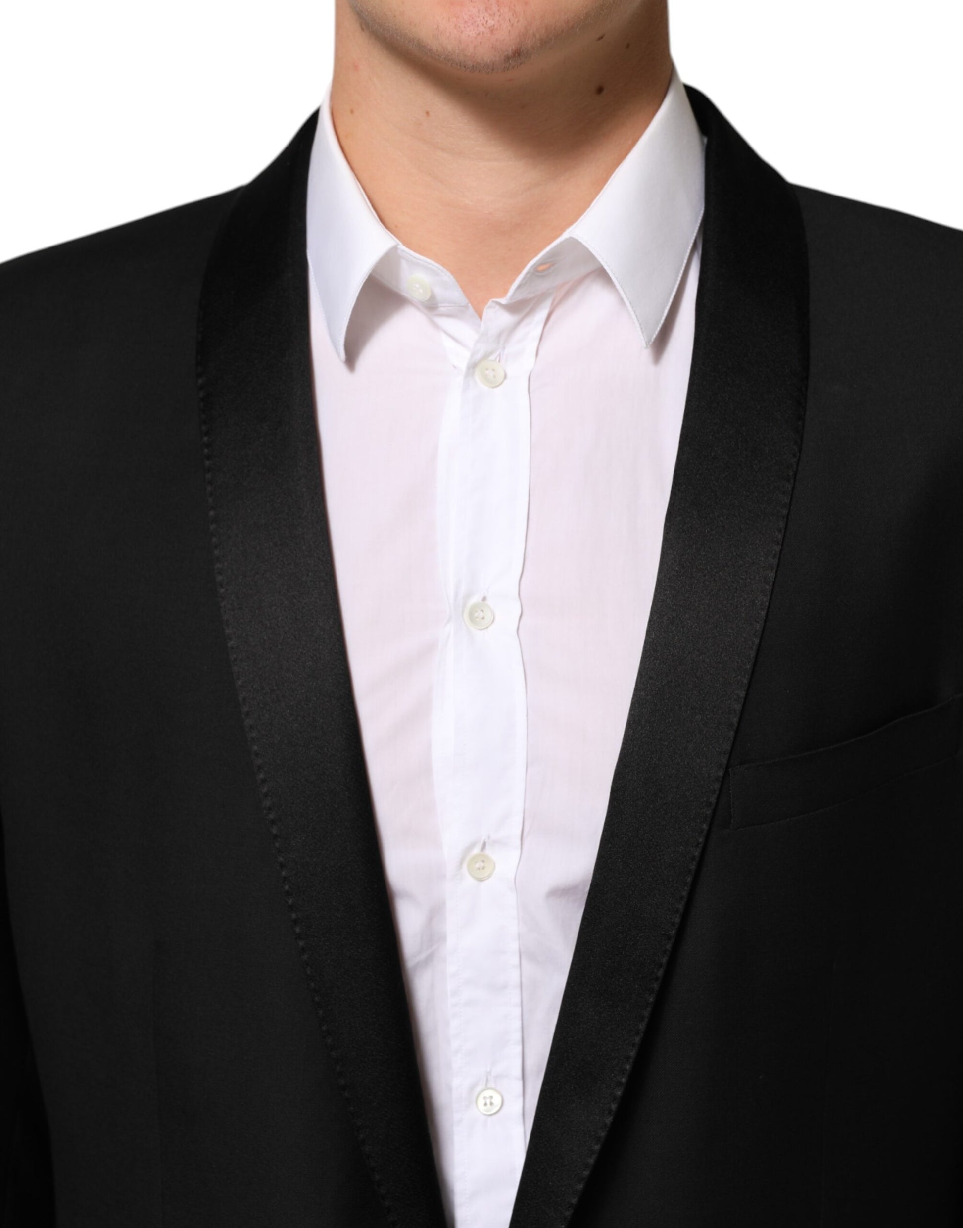 Dolce & Gabbana Blazer de costume pour homme en laine noire, 1 bouton, GOLD