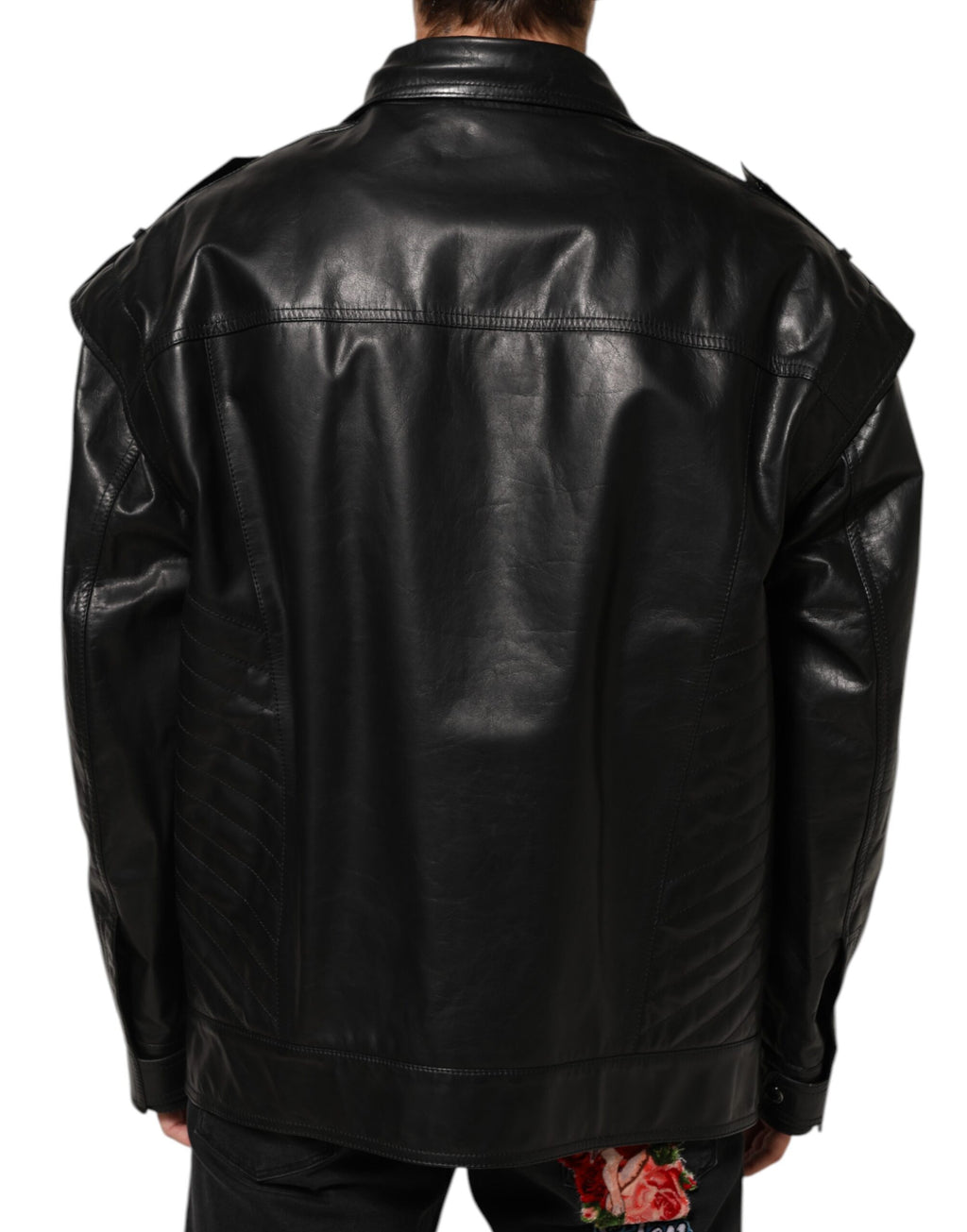Blouson de motard Dolce & Gabbana en cuir noir zippé