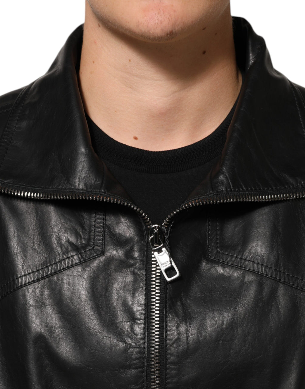 Blouson de motard Dolce & Gabbana en cuir noir zippé