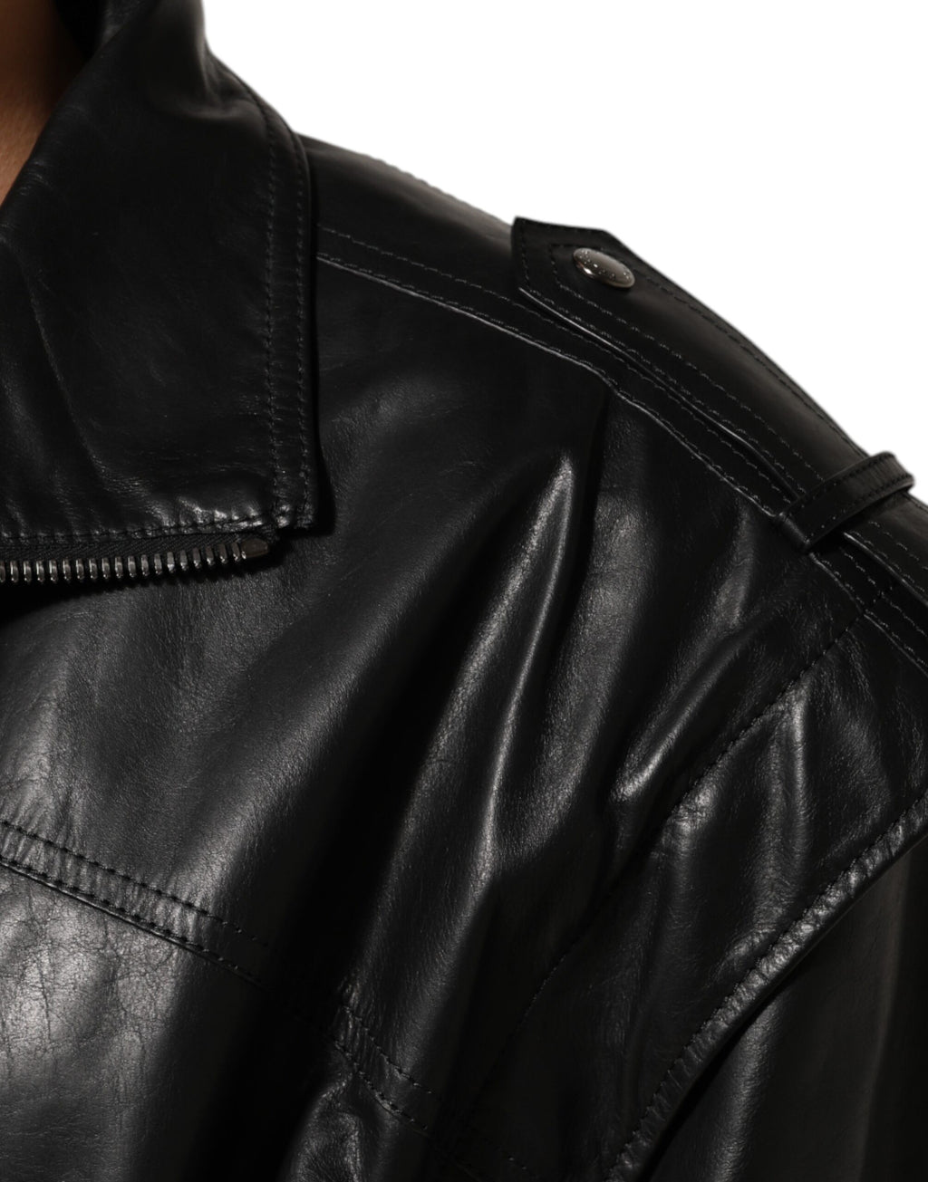 Blouson de motard Dolce & Gabbana en cuir noir zippé