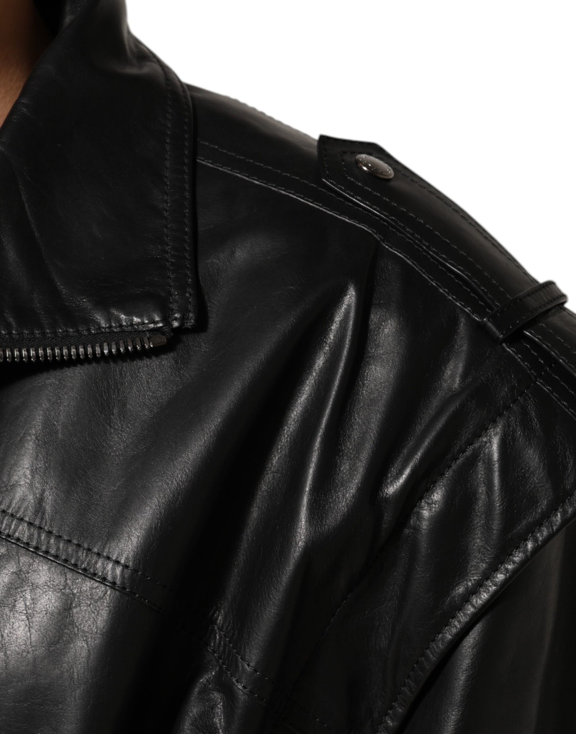 Blouson de motard Dolce & Gabbana en cuir noir zippé