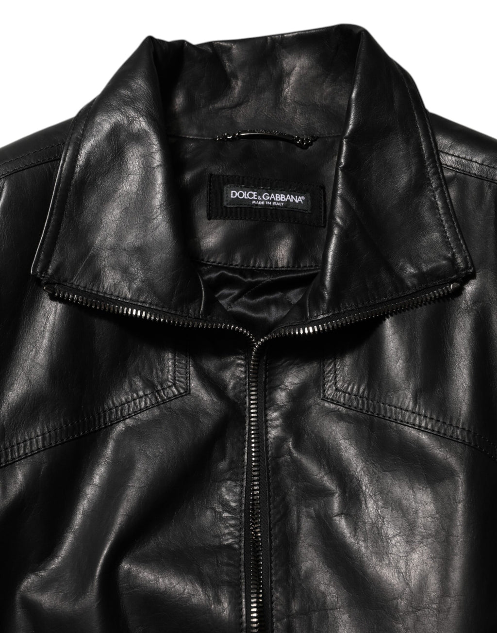 Blouson de motard Dolce & Gabbana en cuir noir zippé