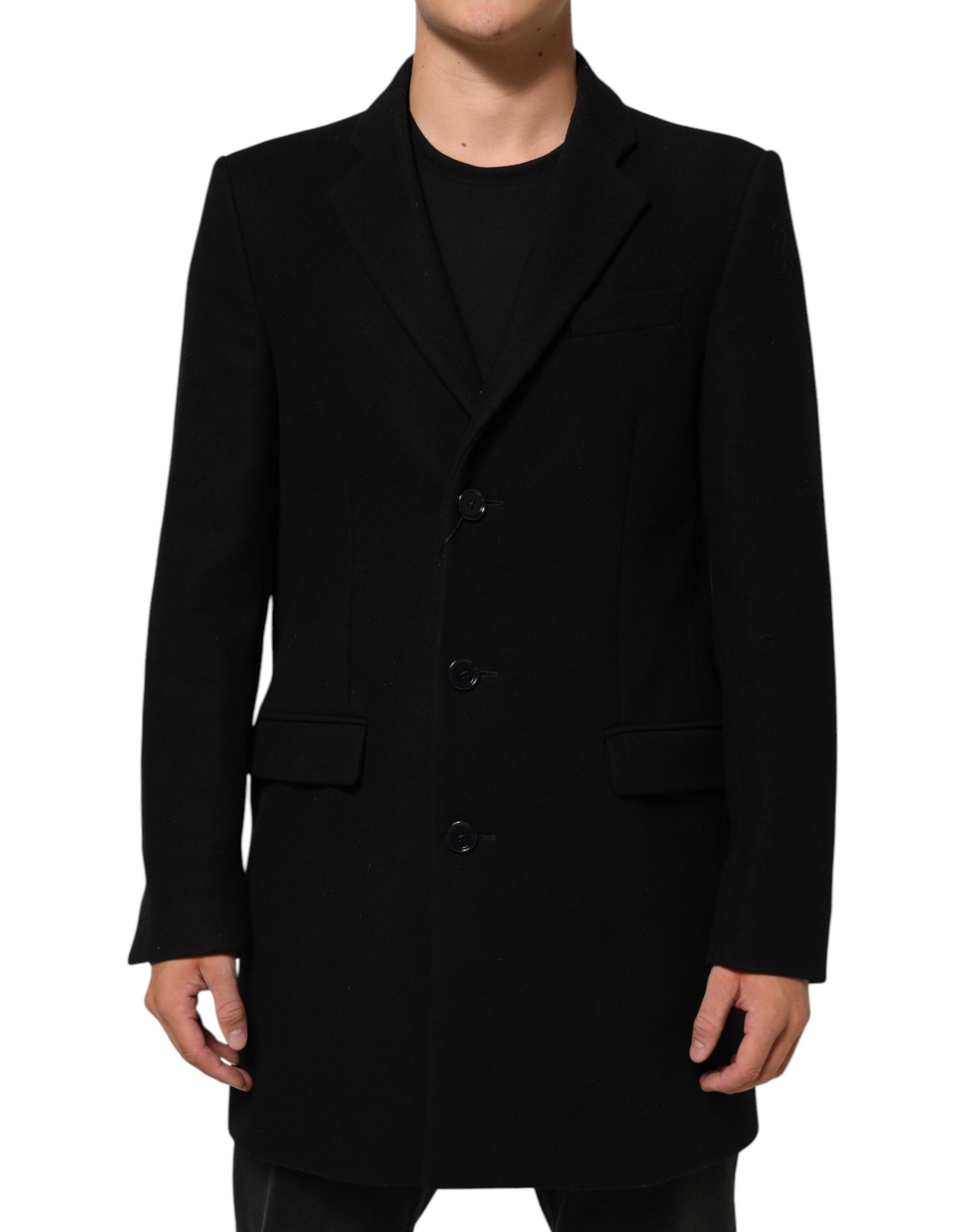 Manteau trench homme Dolce & Gabbana en laine noire boutonné