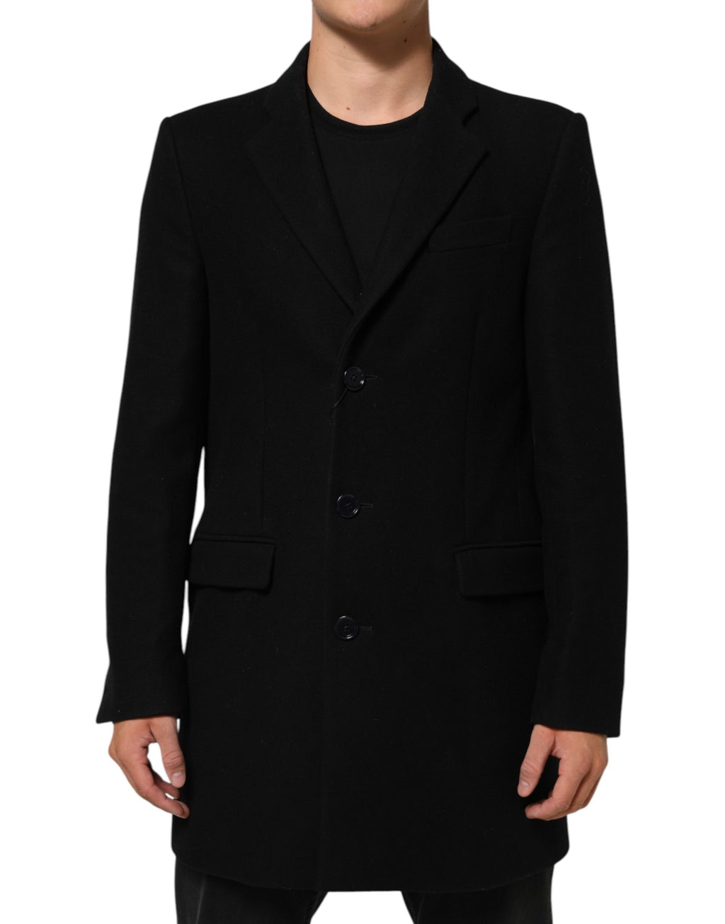 Manteau trench homme Dolce & Gabbana en laine noire boutonné