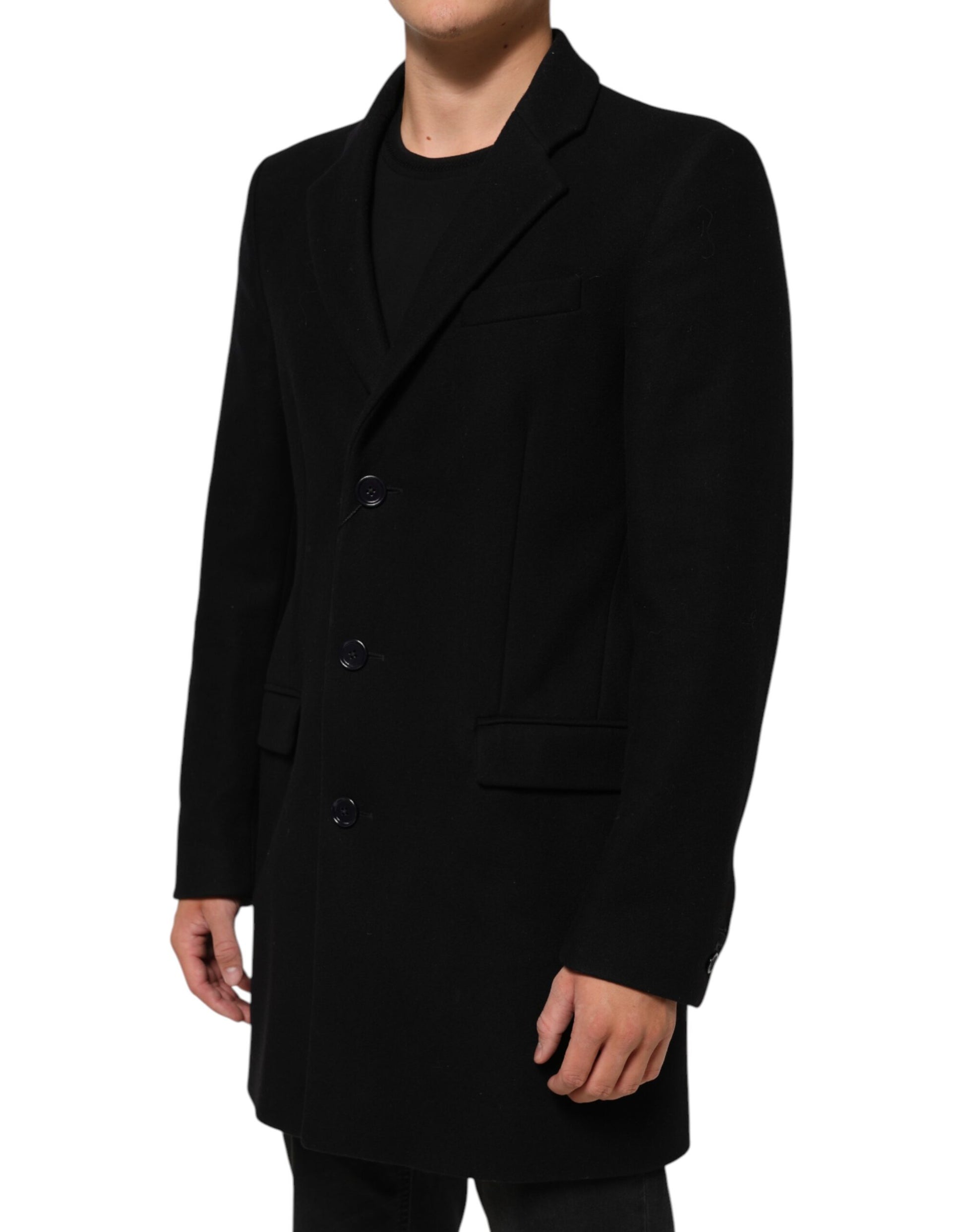 Manteau trench homme Dolce & Gabbana en laine noire boutonné