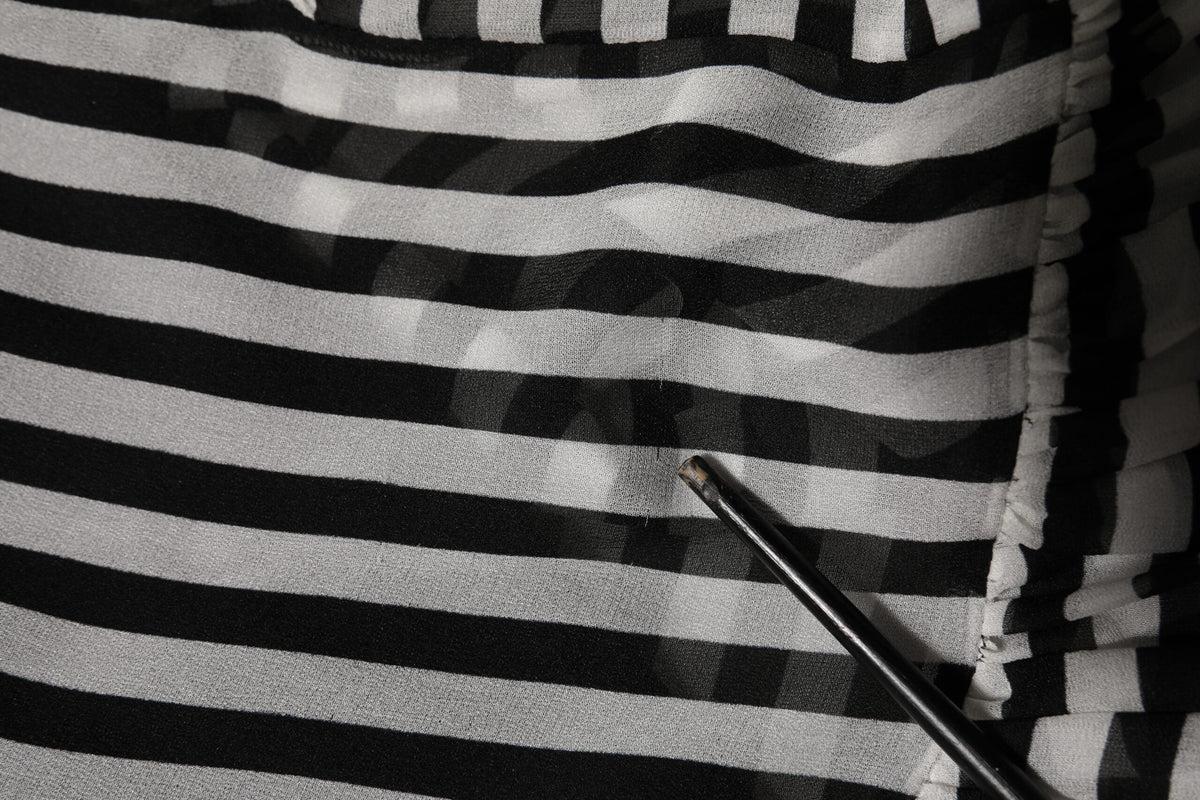 Dolce & Gabbana Black White Stripes Silk V-neck Midi Dress