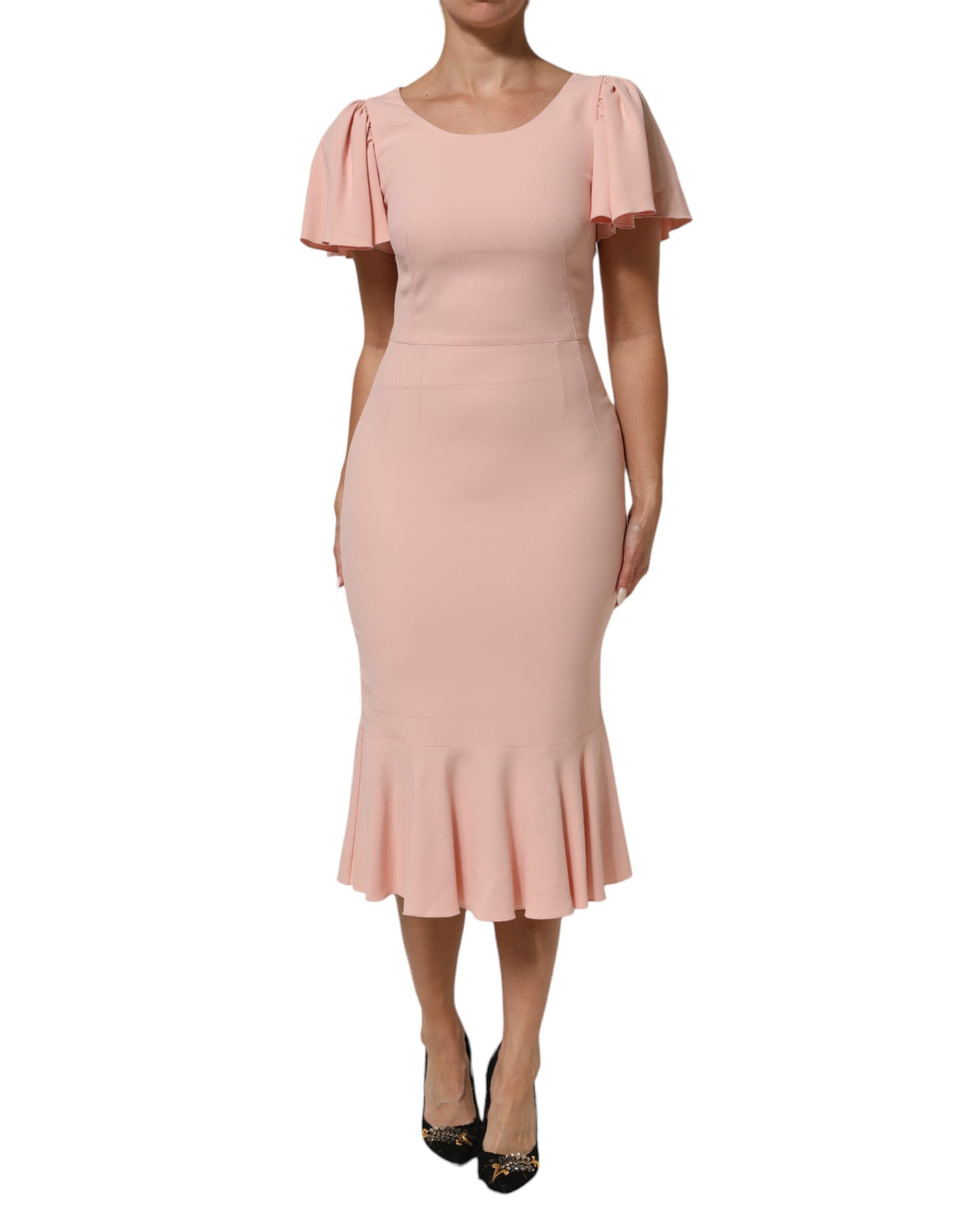 Robe fourreau midi Dolce & Gabbana en viscose rose à manches courtes