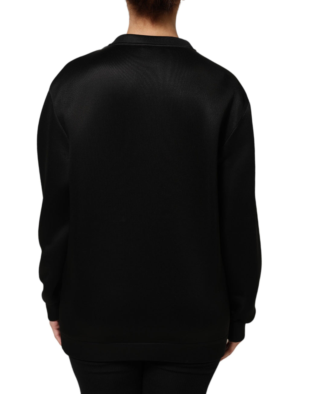 Dolce & Gabbana Sweat-shirt noir en maille avec logo DG et cristaux