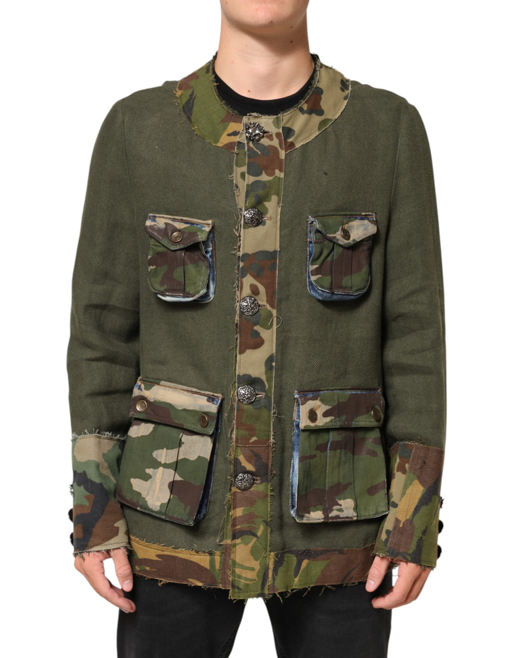 Veste boutonnée en lin camouflage marron Dolce & Gabbana