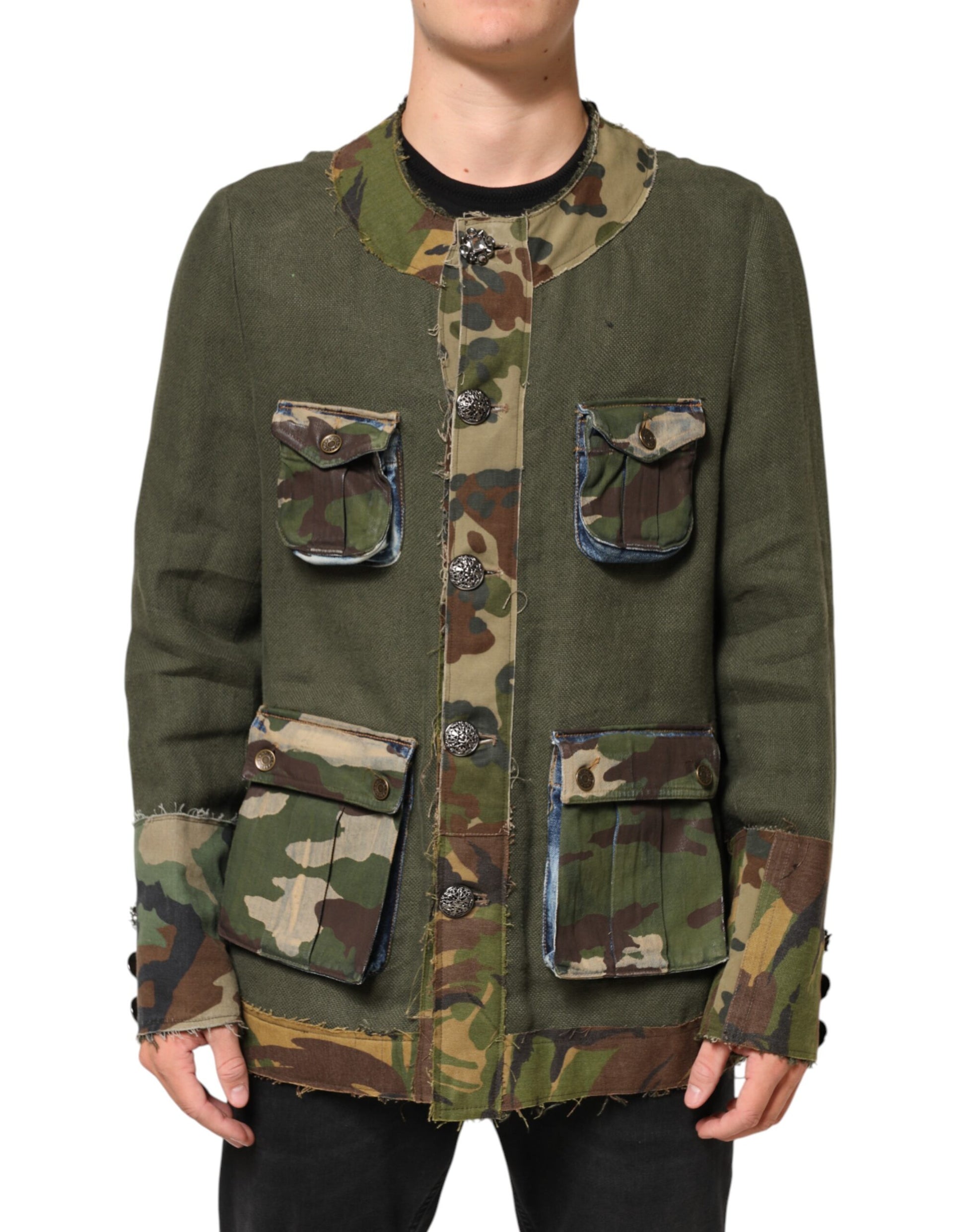 Veste boutonnée en lin camouflage marron Dolce & Gabbana