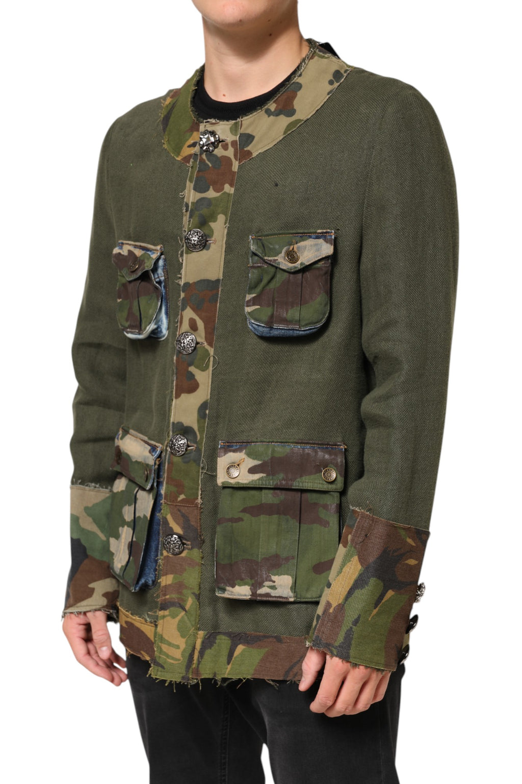 Veste boutonnée en lin camouflage marron Dolce & Gabbana